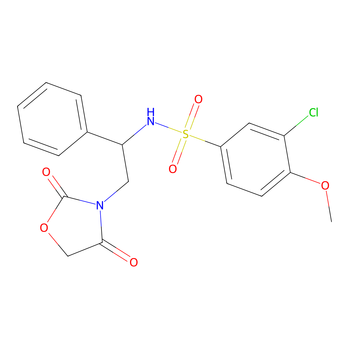 3-chloro-N-(2-(2,4-dioxooxazolidin-3-yl)-1-phenylethyl)-4-methoxybenzenesulfonamide molecular structure, CAS 2034404-20-9