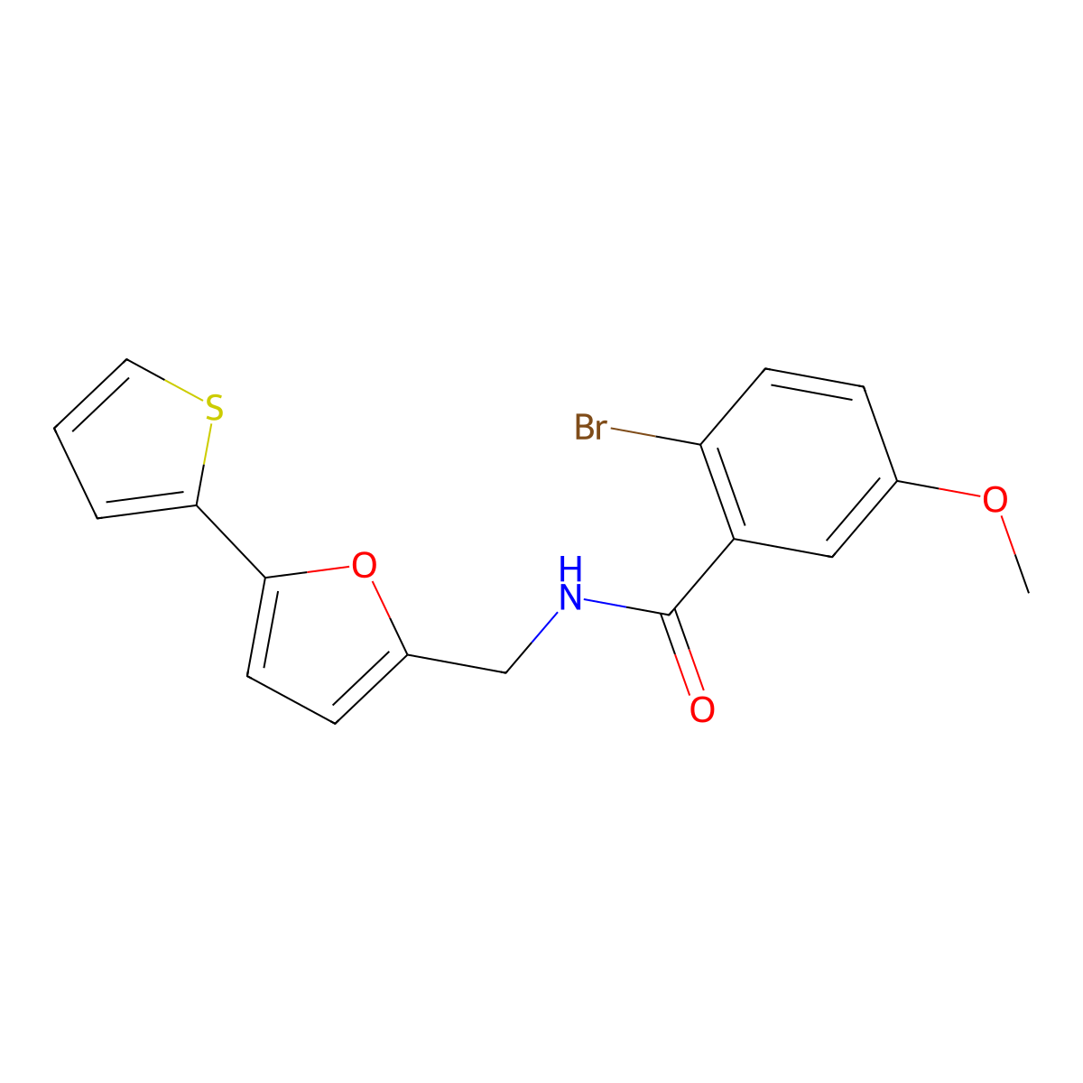2-bromo-5-methoxy-N-((5-(thiophen-2-yl)furan-2-yl)methyl)benzamide molecular structure, CAS 2034404-24-3