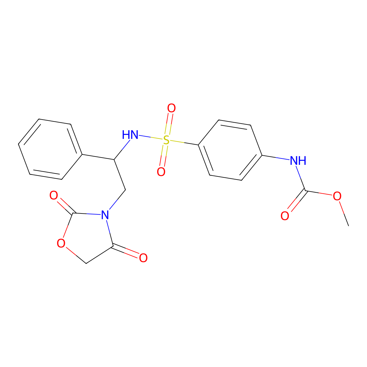 methyl (4-(N-(2-(2,4-dioxooxazolidin-3-yl)-1-phenylethyl)sulfamoyl)phenyl)carbamate molecular structure, CAS 2034404-25-4