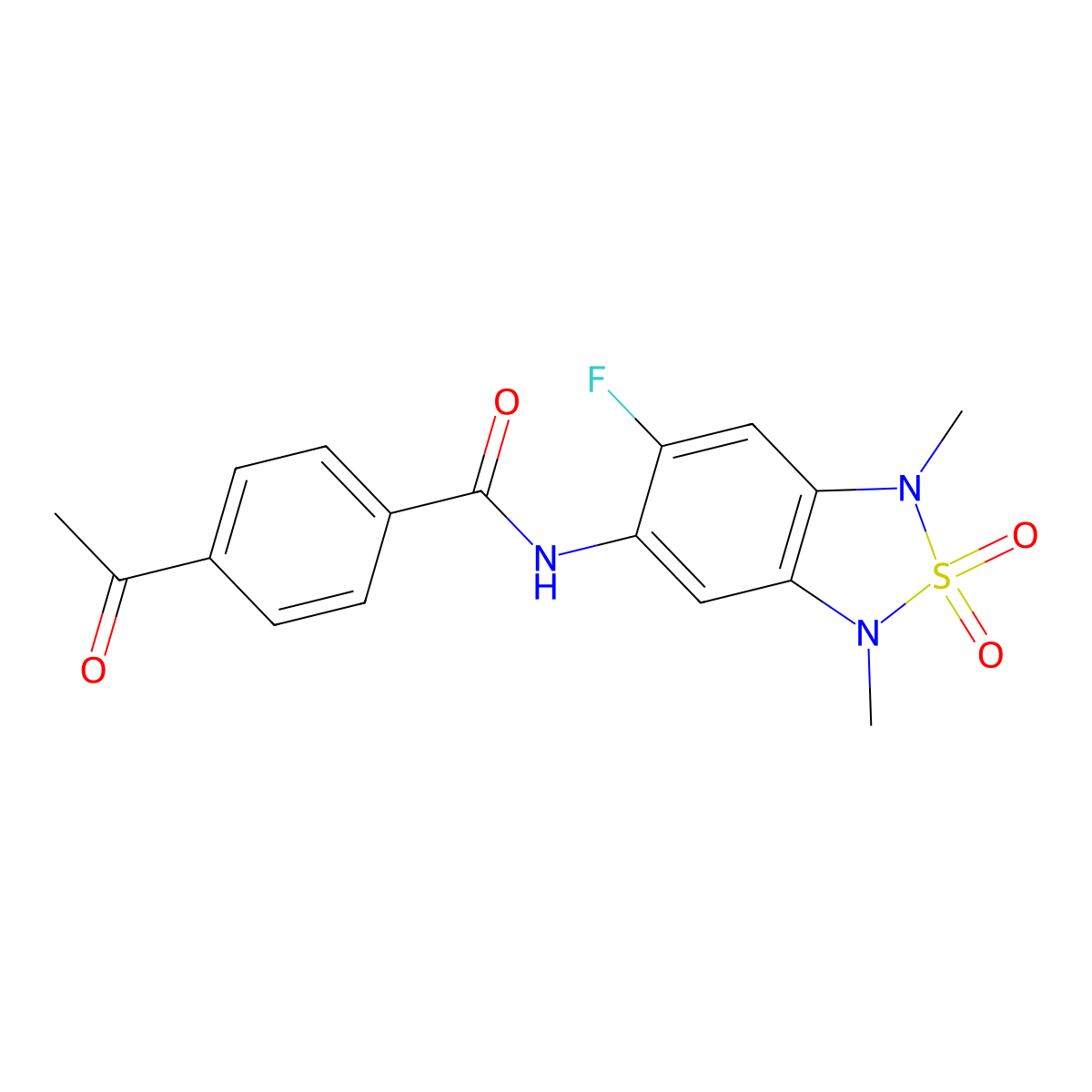 4-acetyl-N-(6-fluoro-1,3-dimethyl-2,2-dioxido-1,3-dihydrobenzo[c][1,2,5]thiadiazol-5-yl)benzamide molecular structure, CAS 2034404-26-5
