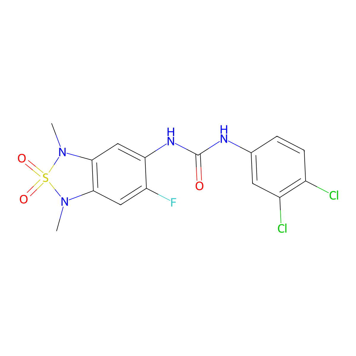 1-(3,4-Dichlorophenyl)-3-(6-fluoro-1,3-dimethyl-2,2-dioxido-1,3-dihydrobenzo[c][1,2,5]thiadiazol-5-yl)urea molecular structure, CAS 2034404-31-2