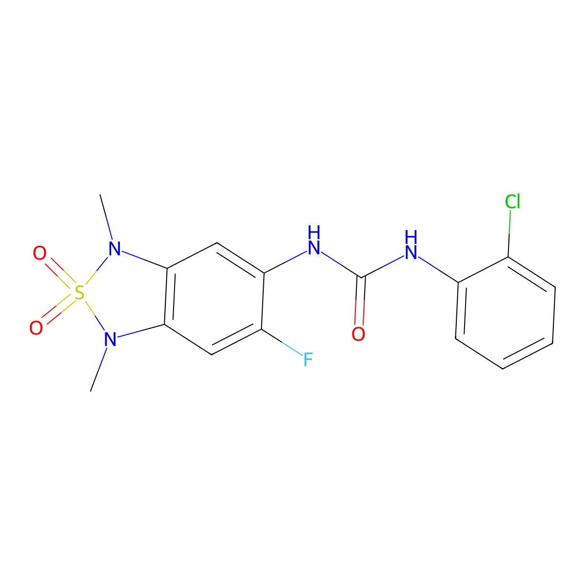 1-(2-Chlorophenyl)-3-(6-fluoro-1,3-dimethyl-2,2-dioxido-1,3-dihydrobenzo[c][1,2,5]thiadiazol-5-yl)urea molecular structure, CAS 2034404-36-7