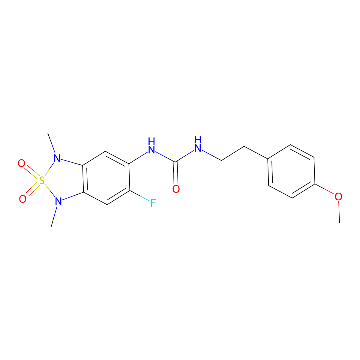 1-(6-Fluoro-1,3-dimethyl-2,2-dioxido-1,3-dihydrobenzo[c][1,2,5]thiadiazol-5-yl)-3-(4-methoxyphenethyl)urea molecular structure, CAS 2034404-42-5