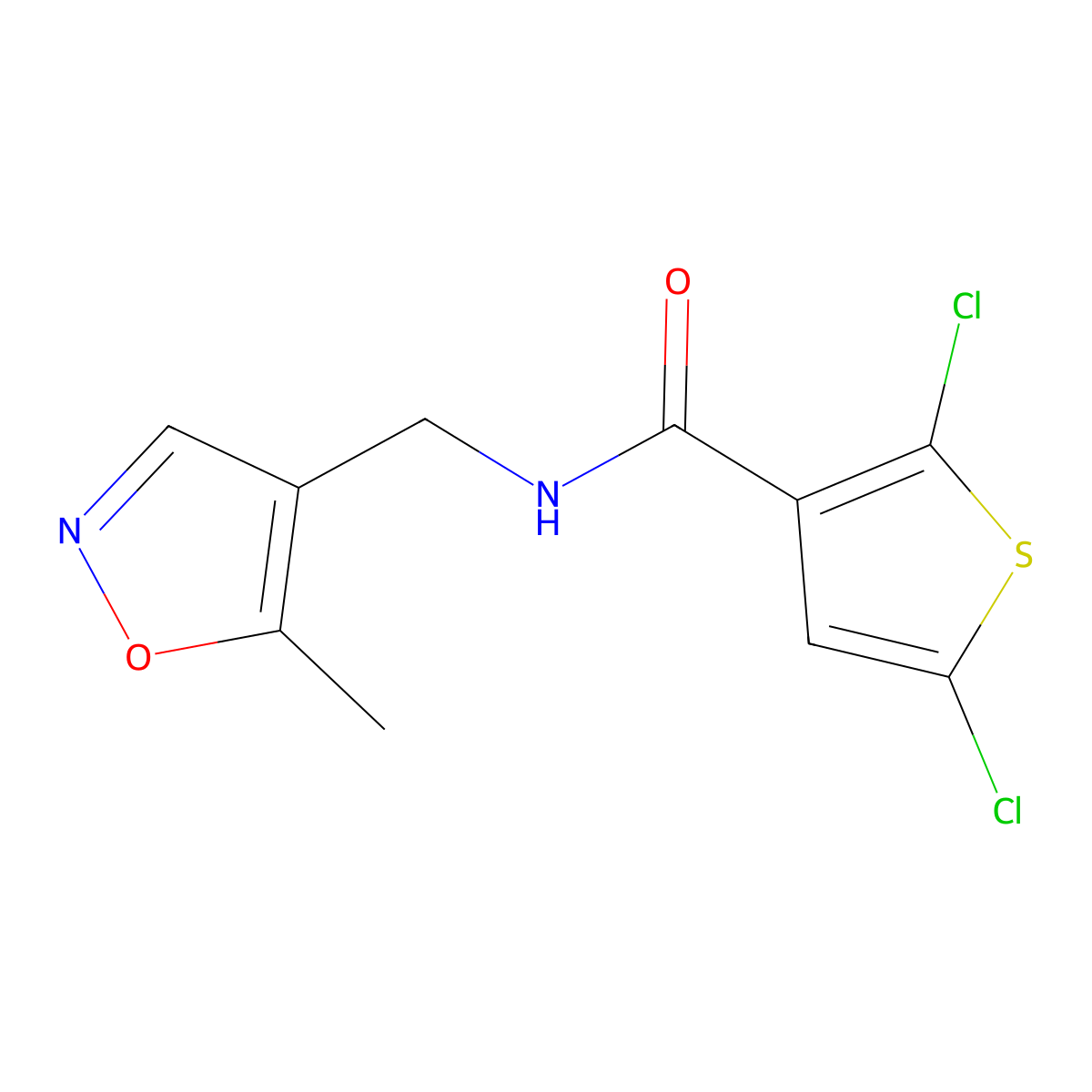2,5-dichloro-N-((5-methylisoxazol-4-yl)methyl)thiophene-3-carboxamide molecular structure, CAS 2034404-43-6