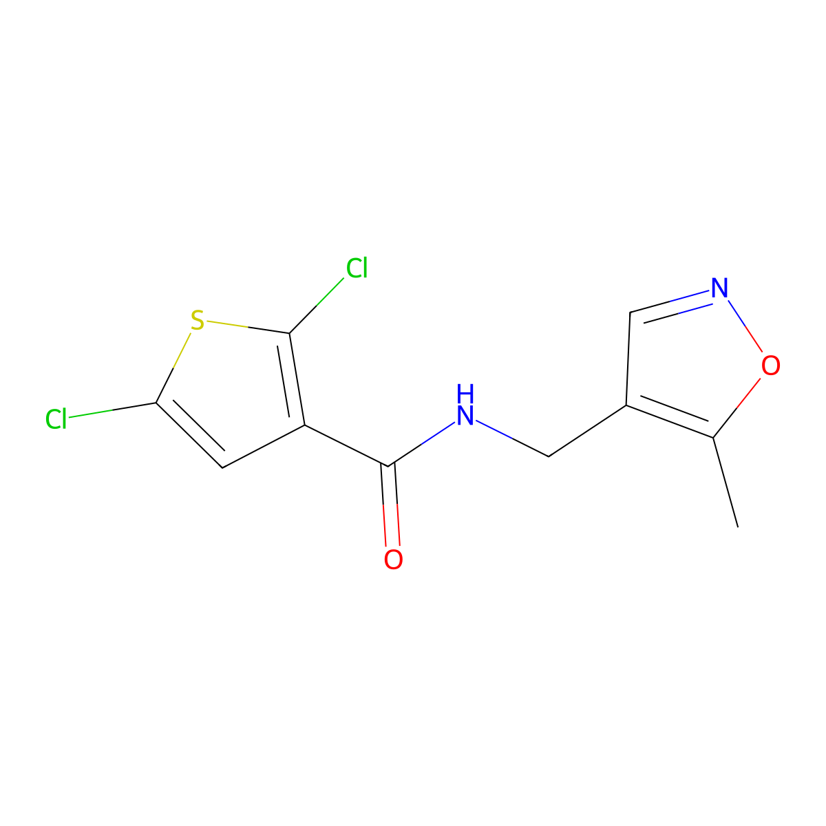 2,5-dichloro-N-((5-methylisoxazol-4-yl)methyl)thiophene-3-carboxamide molecular structure, CAS 2034404-43-6