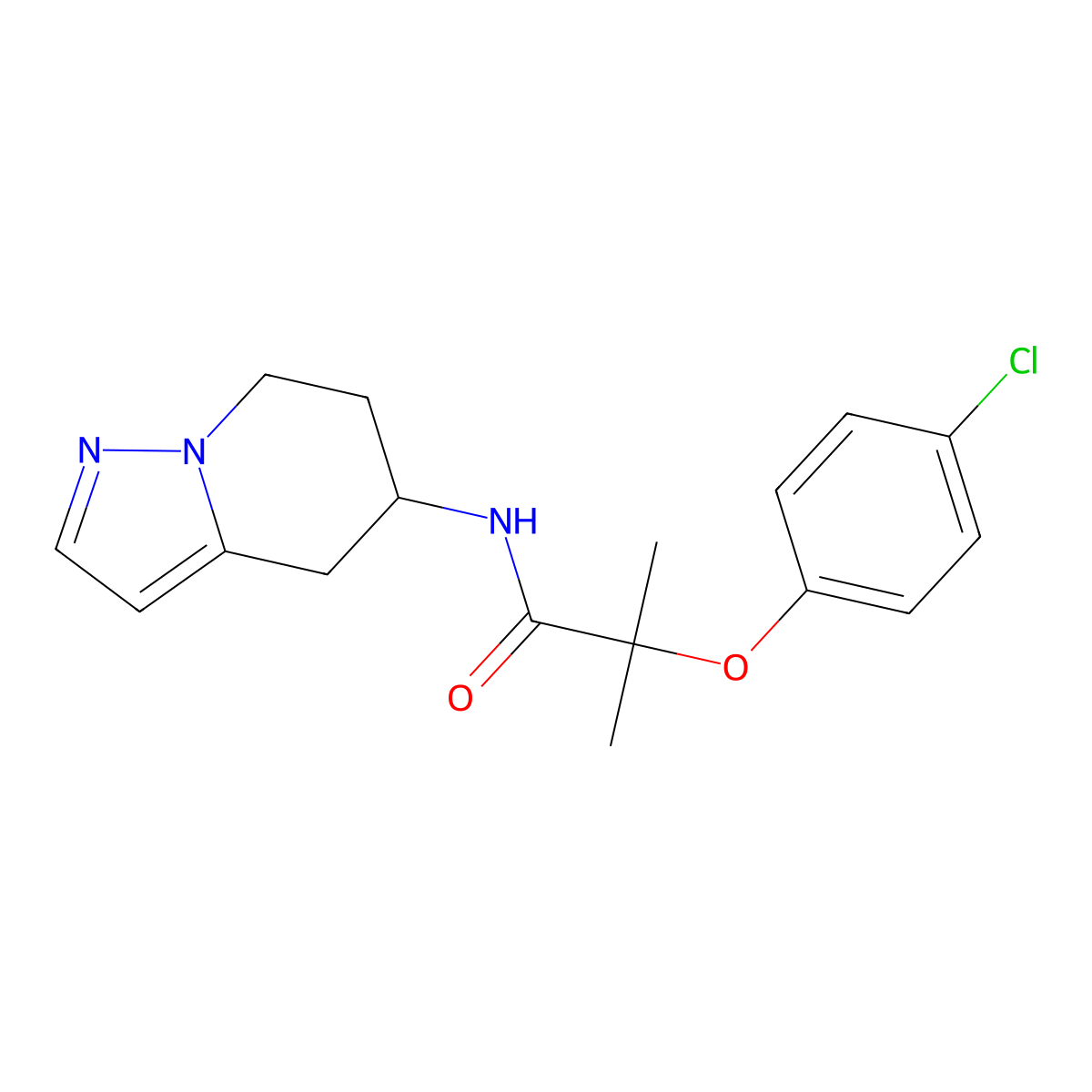 2-(4-chlorophenoxy)-2-methyl-N-(4,5,6,7-tetrahydropyrazolo[1,5-a]pyridin-5-yl)propanamide molecular structure, CAS 2034404-44-7