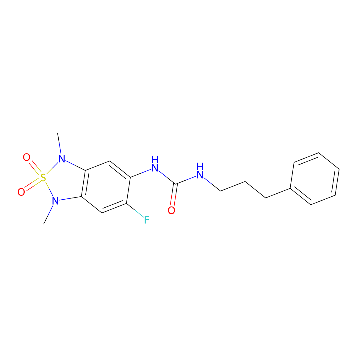 1-(6-Fluoro-1,3-dimethyl-2,2-dioxido-1,3-dihydrobenzo[c][1,2,5]thiadiazol-5-yl)-3-(3-phenylpropyl)urea molecular structure, CAS 2034404-47-0
