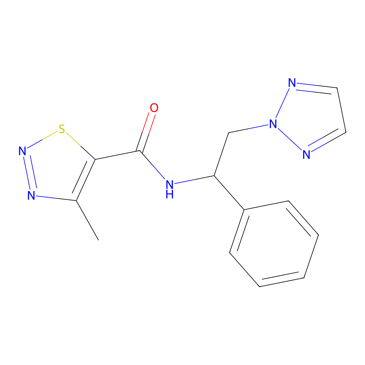 4-methyl-N-(1-phenyl-2-(2H-1,2,3-triazol-2-yl)ethyl)-1,2,3-thiadiazole-5-carboxamide molecular structure, CAS 2034404-48-1