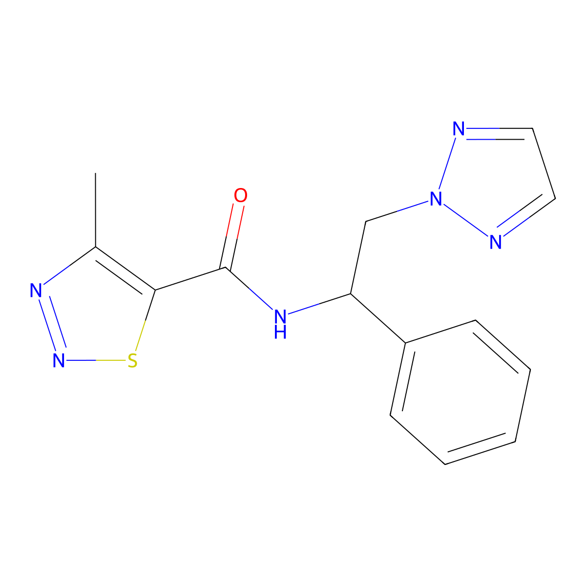 4-methyl-N-(1-phenyl-2-(2H-1,2,3-triazol-2-yl)ethyl)-1,2,3-thiadiazole-5-carboxamide molecular structure, CAS 2034404-48-1
