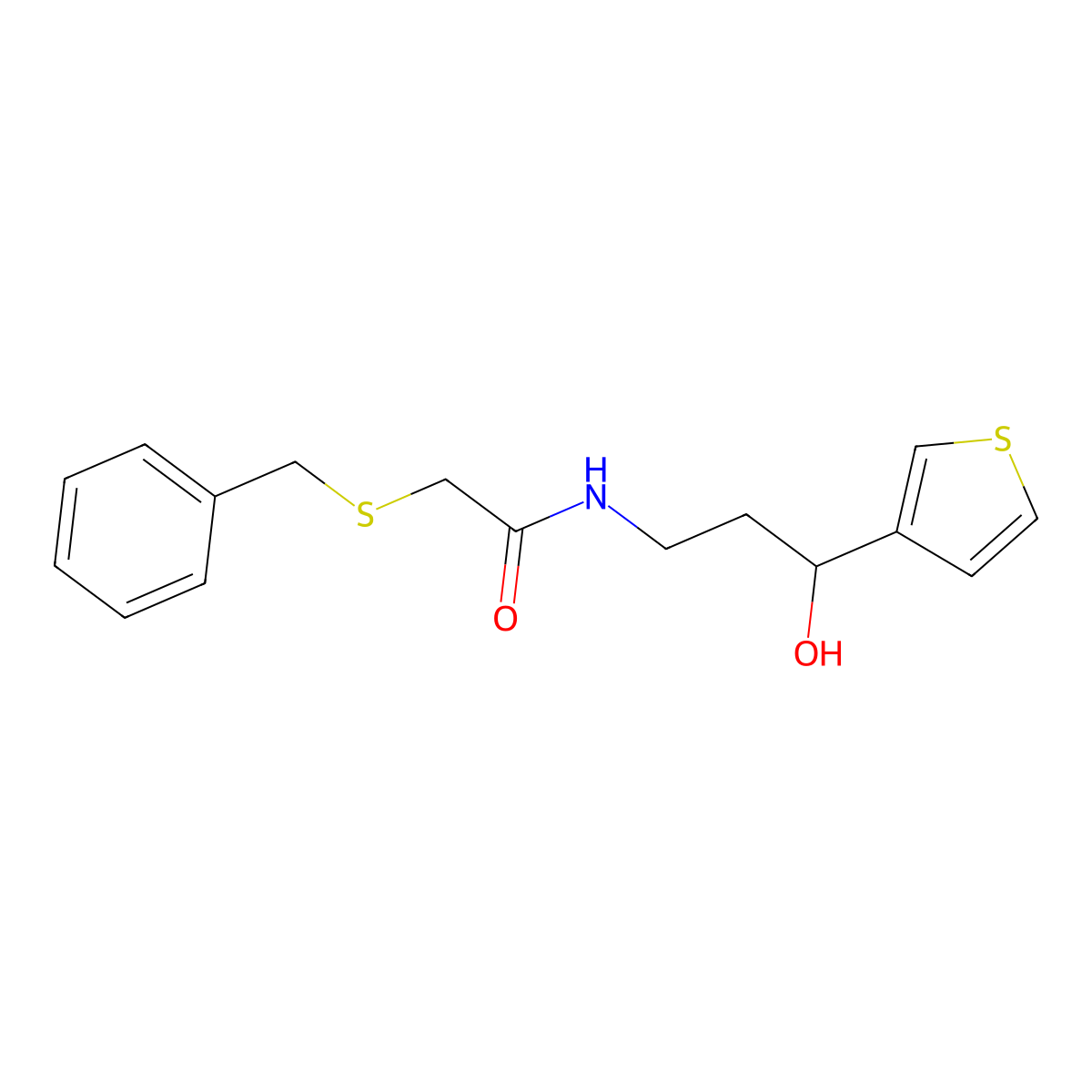 2-(benzylthio)-N-(3-hydroxy-3-(thiophen-3-yl)propyl)acetamide molecular structure, CAS 2034404-52-7