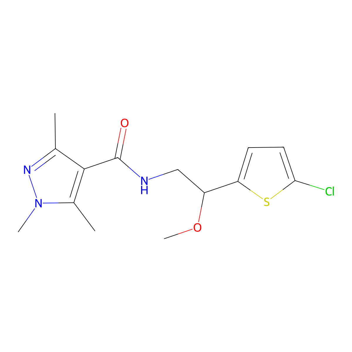 N-[2-(5-chlorothiophen-2-yl)-2-methoxyethyl]-1,3,5-trimethyl-1H-pyrazole-4-carboxamide molecular structure, CAS 2034404-56-1