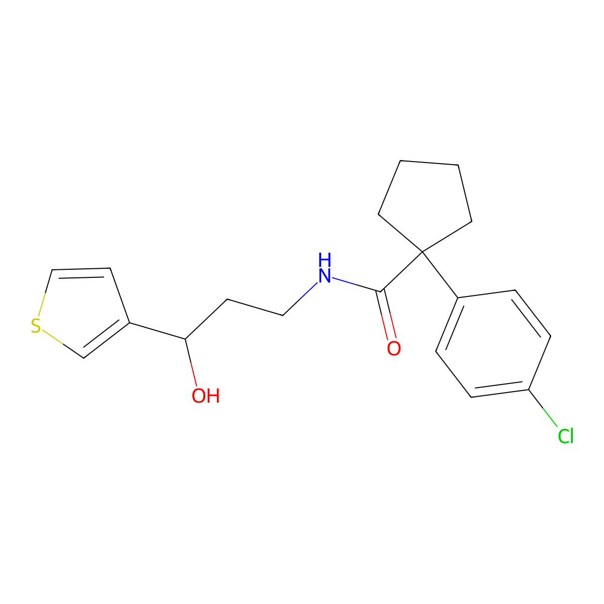 1-(4-chlorophenyl)-N-(3-hydroxy-3-(thiophen-3-yl)propyl)cyclopentanecarboxamide molecular structure, CAS 2034404-57-2