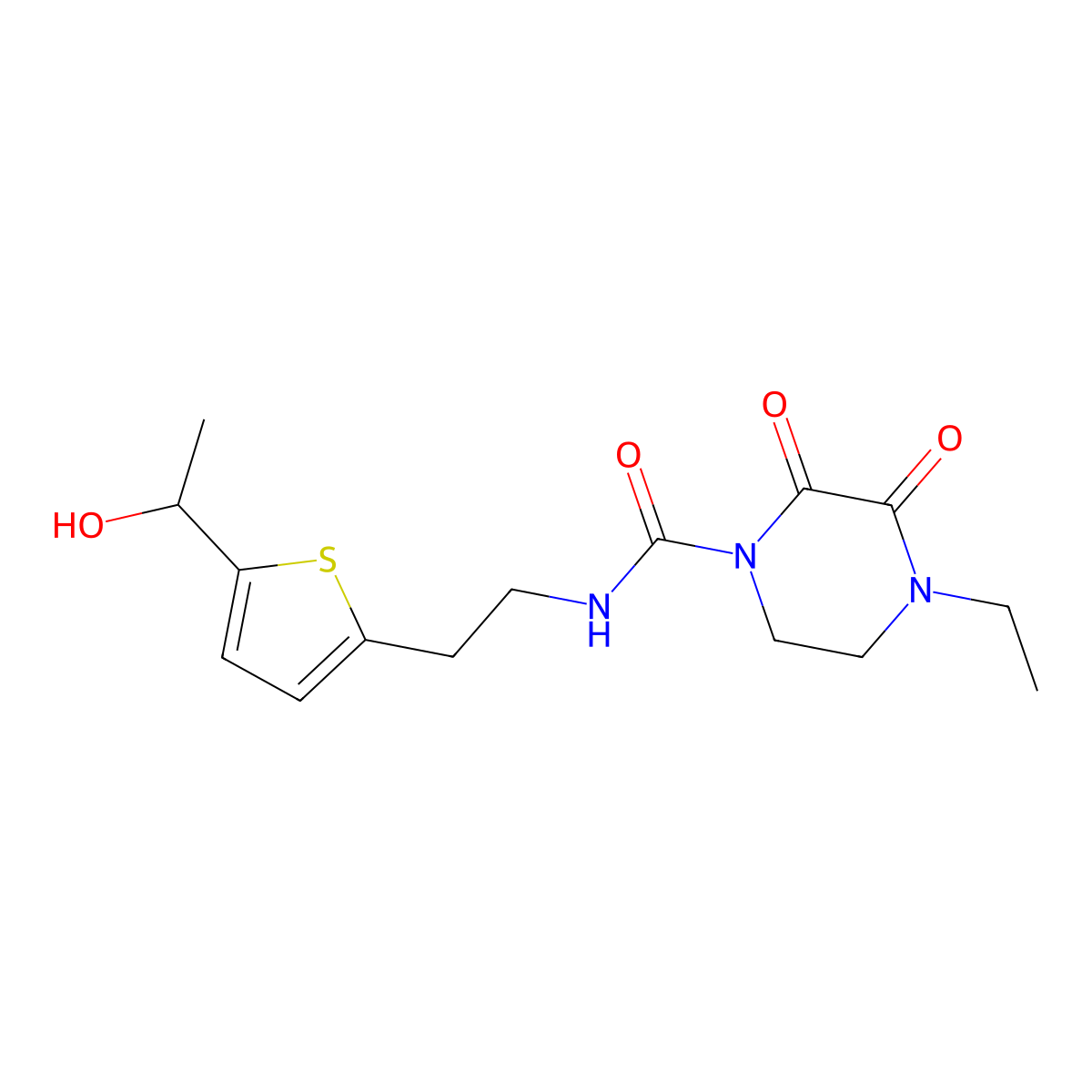 4-ethyl-N-(2-(5-(1-hydroxyethyl)thiophen-2-yl)ethyl)-2,3-dioxopiperazine-1-carboxamide molecular structure, CAS 2034404-59-4