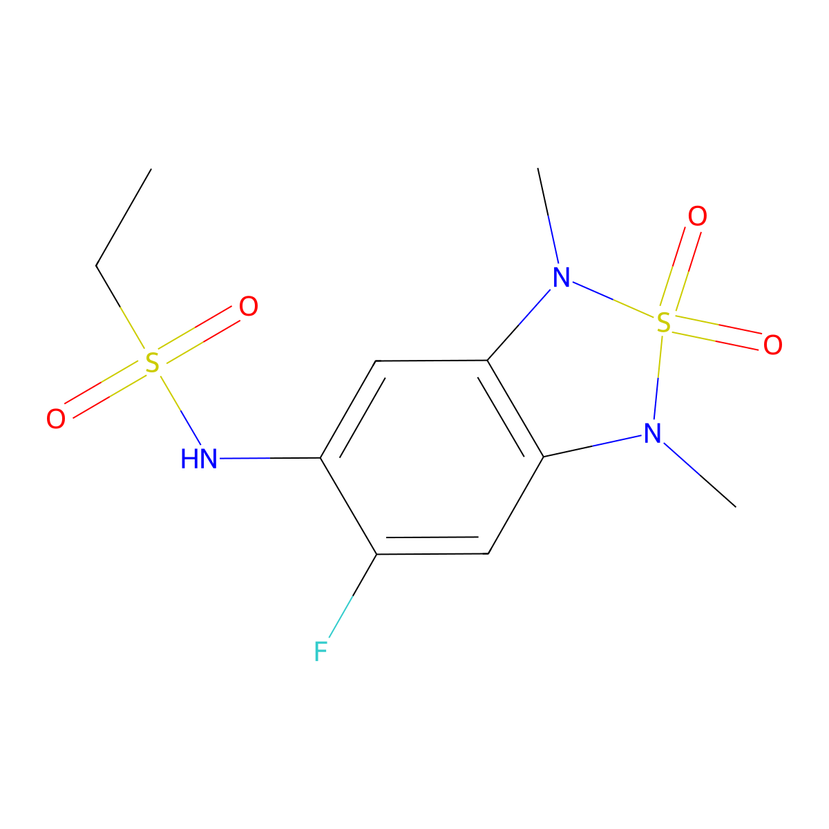 N-(6-fluoro-1,3-dimethyl-2,2-dioxido-1,3-dihydrobenzo[c][1,2,5]thiadiazol-5-yl)ethanesulfonamide molecular structure, CAS 2034404-63-0