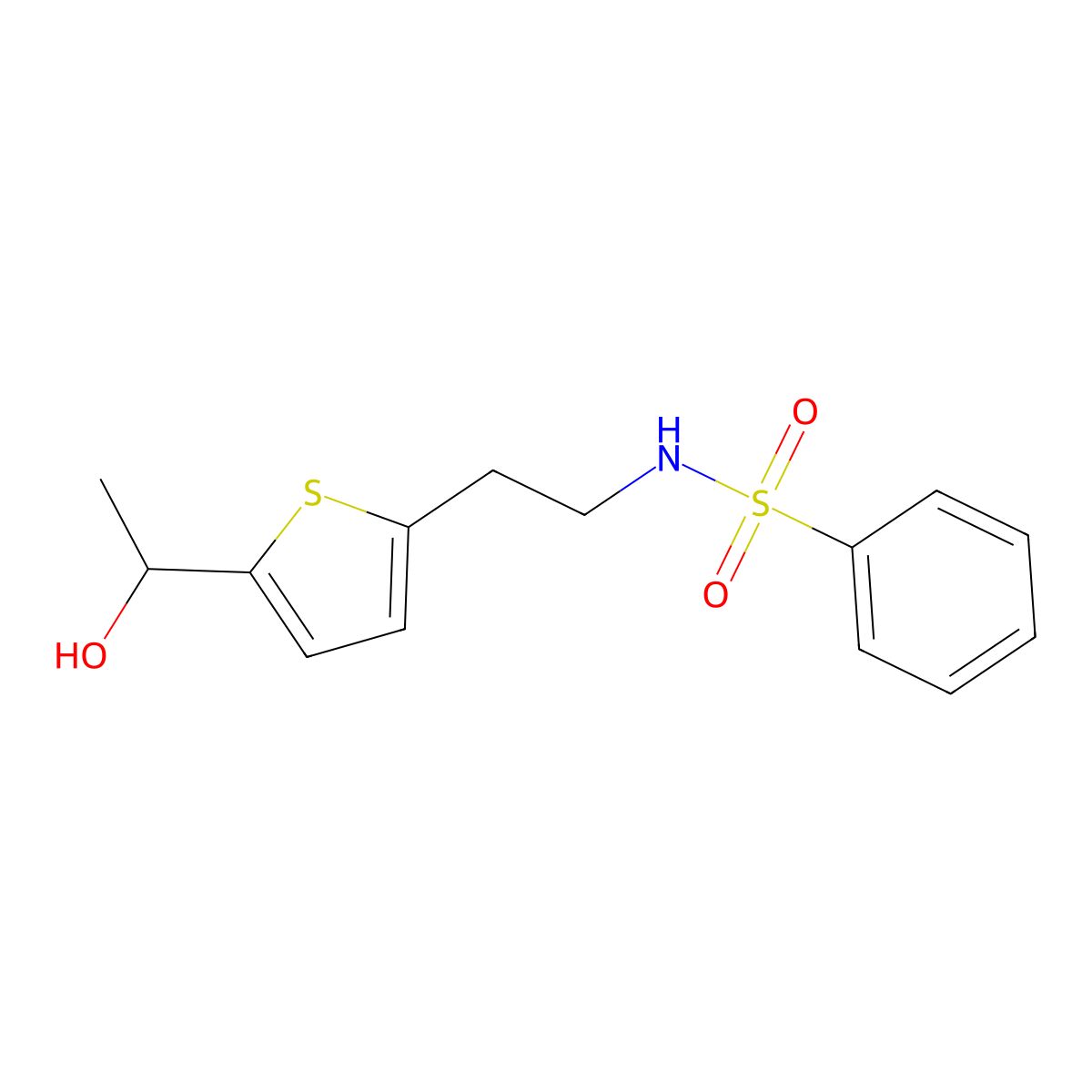 N-(2-(5-(1-hydroxyethyl)thiophen-2-yl)ethyl)benzenesulfonamide molecular structure, CAS 2034404-68-5