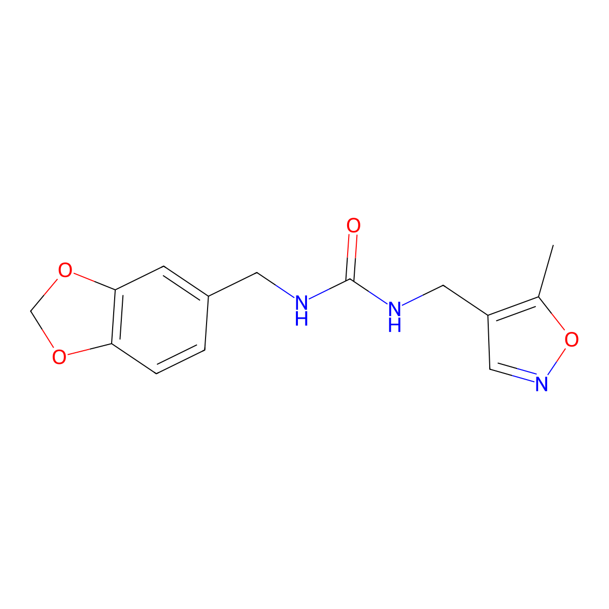 1-(Benzo[d][1,3]dioxol-5-ylmethyl)-3-((5-methylisoxazol-4-yl)methyl)urea molecular structure, CAS 2034404-71-0