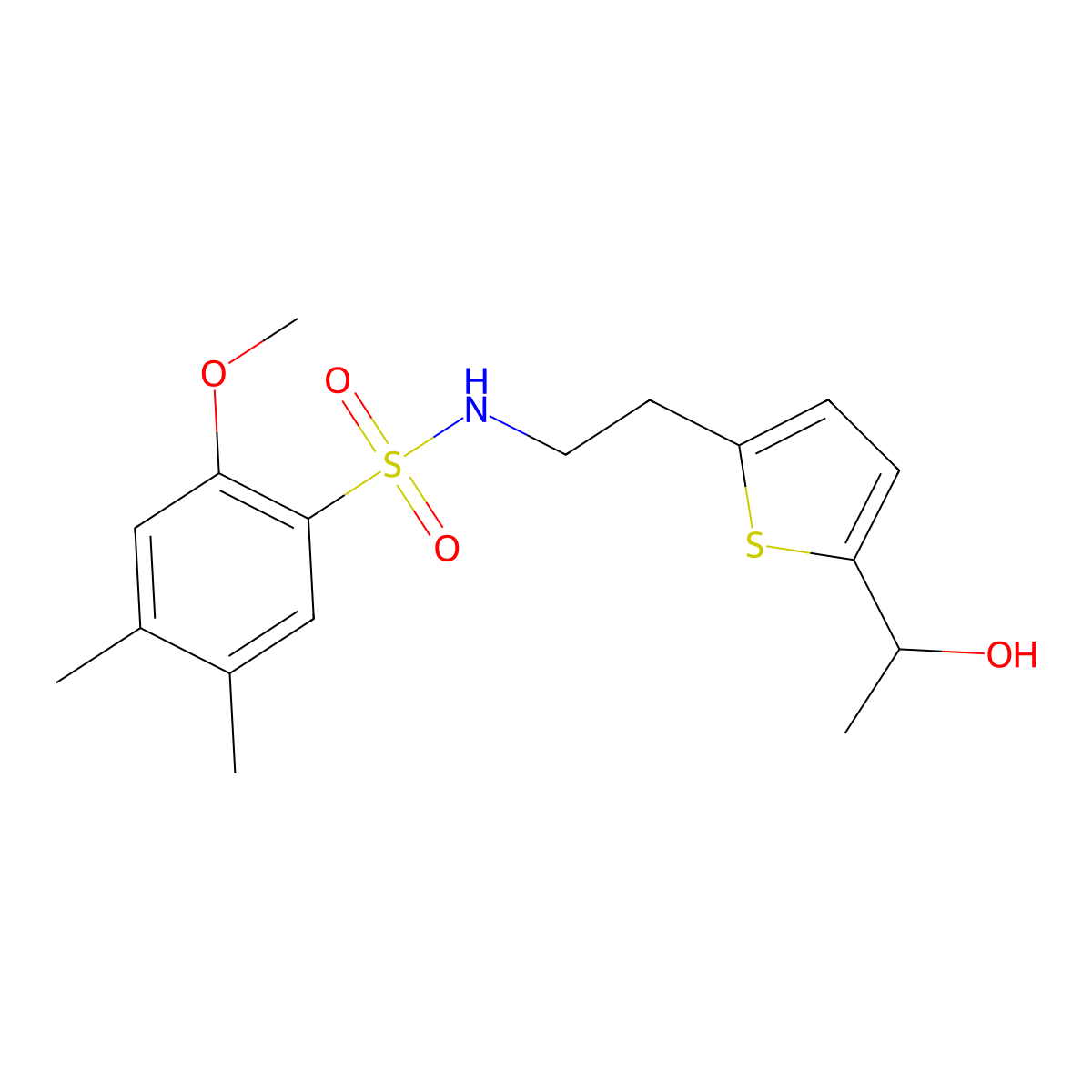 N-(2-(5-(1-hydroxyethyl)thiophen-2-yl)ethyl)-2-methoxy-4,5-dimethylbenzenesulfonamide molecular structure, CAS 2034404-74-3