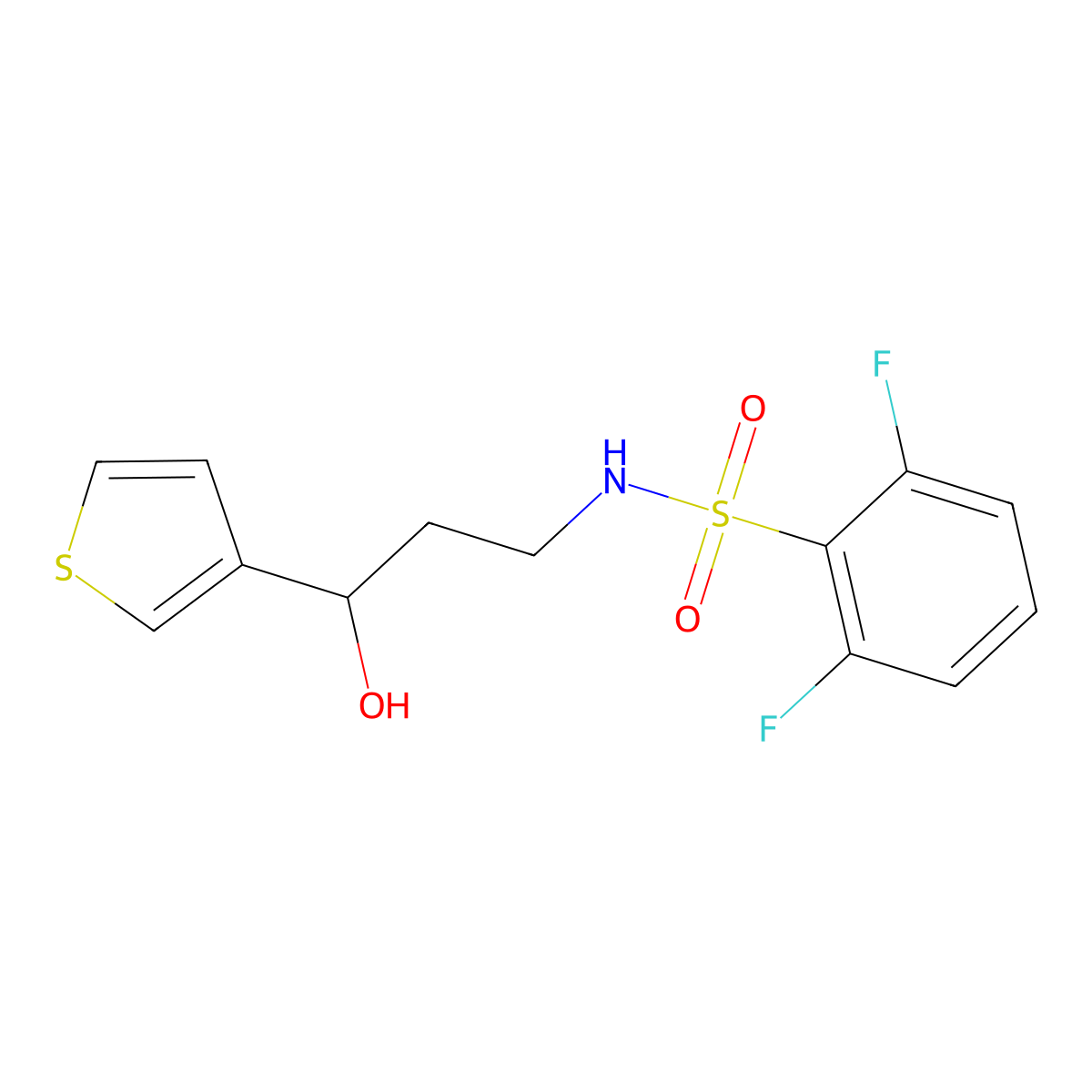 2,6-difluoro-N-(3-hydroxy-3-(thiophen-3-yl)propyl)benzenesulfonamide molecular structure, CAS 2034404-77-6