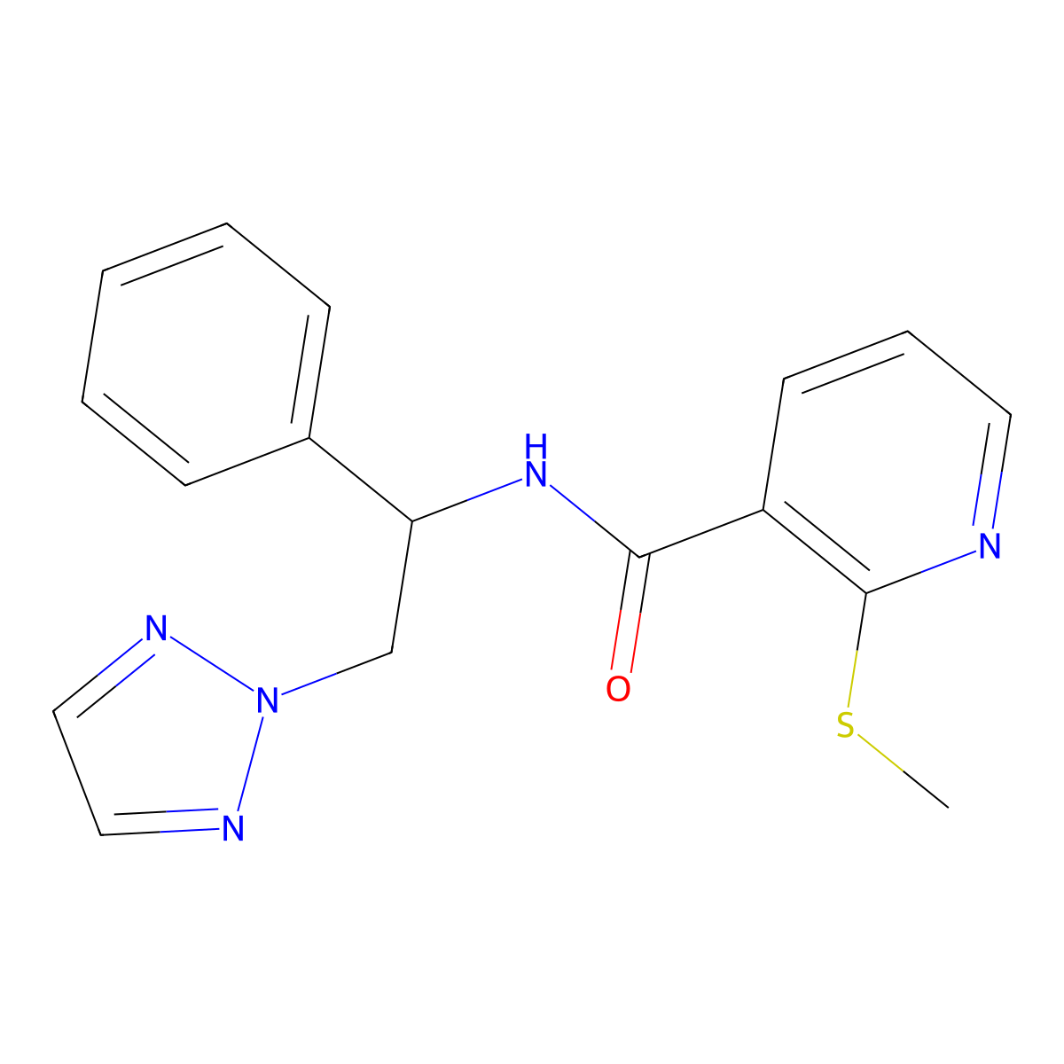 2-(methylthio)-N-(1-phenyl-2-(2H-1,2,3-triazol-2-yl)ethyl)nicotinamide molecular structure, CAS 2034404-79-8