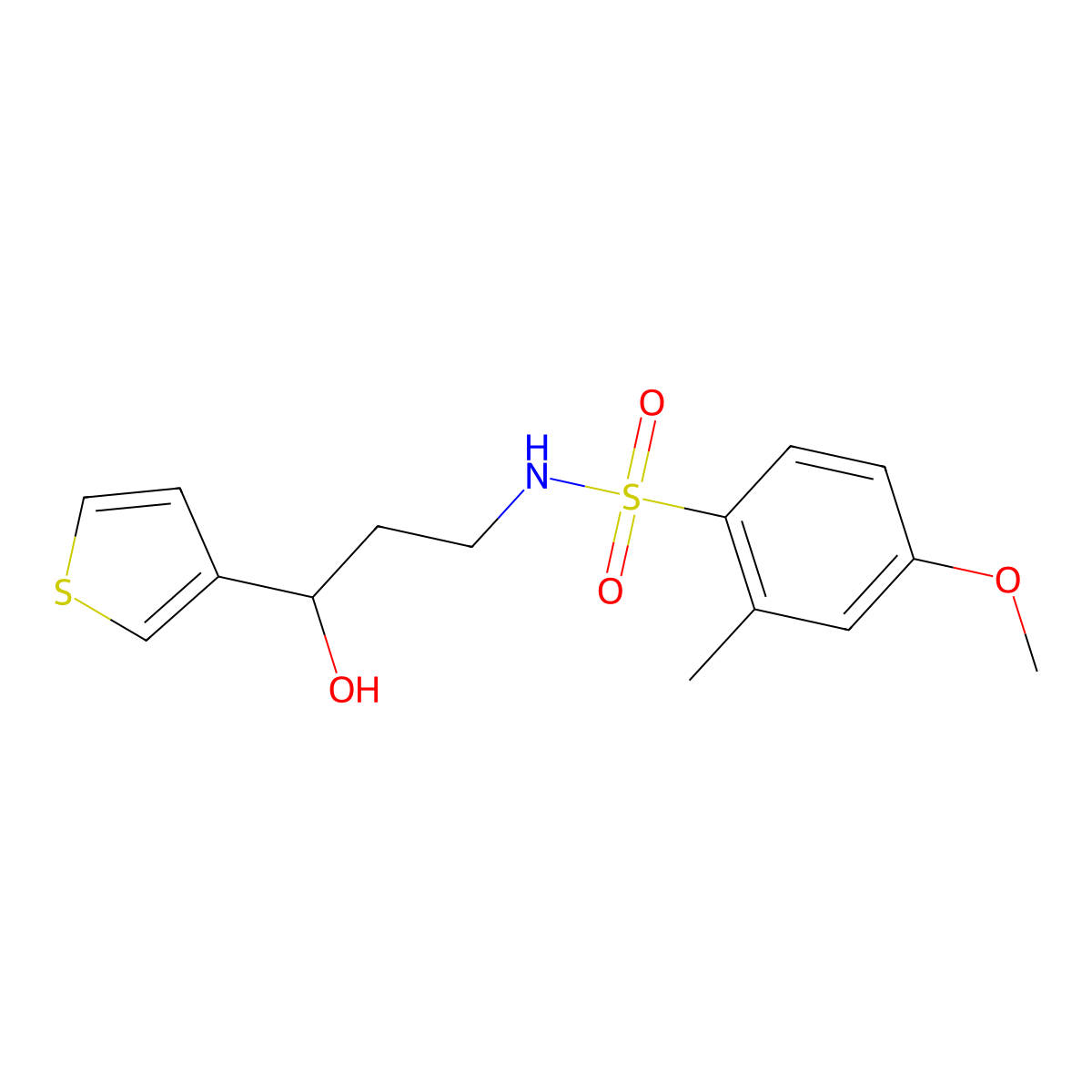 N-(3-hydroxy-3-(thiophen-3-yl)propyl)-4-methoxy-2-methylbenzenesulfonamide molecular structure, CAS 2034404-81-2
