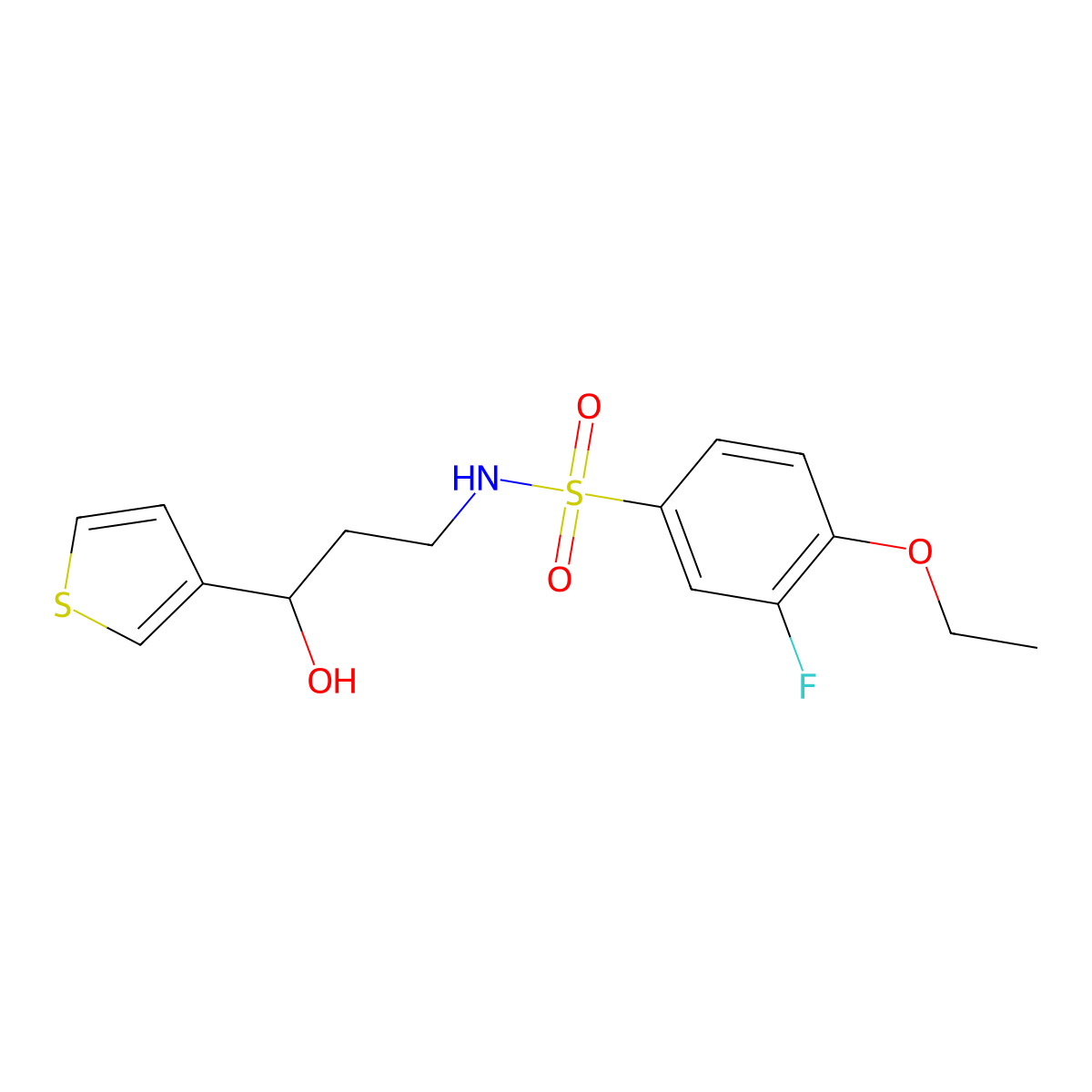 4-ethoxy-3-fluoro-N-(3-hydroxy-3-(thiophen-3-yl)propyl)benzenesulfonamide molecular structure, CAS 2034404-87-8