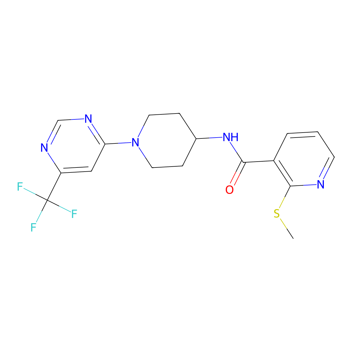 2-(methylthio)-N-(1-(6-(trifluoromethyl)pyrimidin-4-yl)piperidin-4-yl)nicotinamide molecular structure, CAS 2034404-88-9