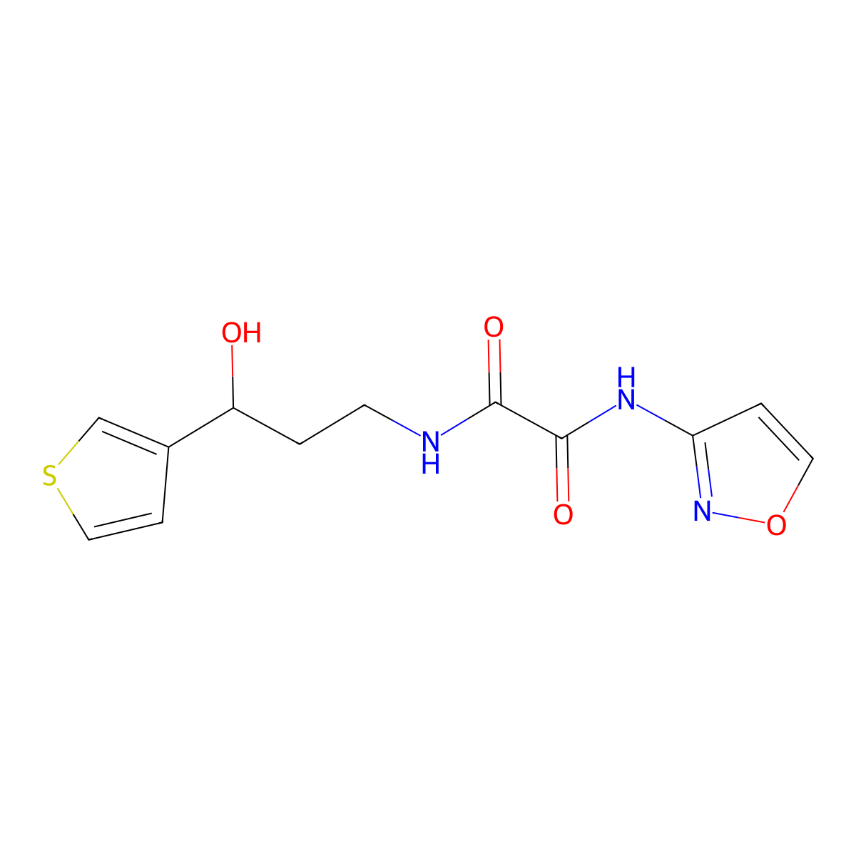 N1-(3-hydroxy-3-(thiophen-3-yl)propyl)-N2-(isoxazol-3-yl)oxalamide molecular structure, CAS 2034405-01-9