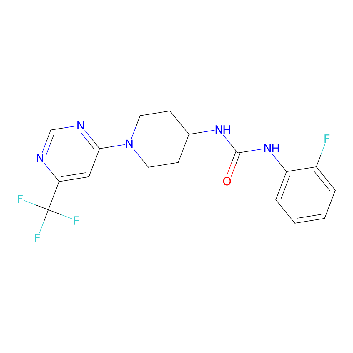 1-(2-Fluorophenyl)-3-(1-(6-(trifluoromethyl)pyrimidin-4-yl)piperidin-4-yl)urea molecular structure, CAS 2034405-07-5