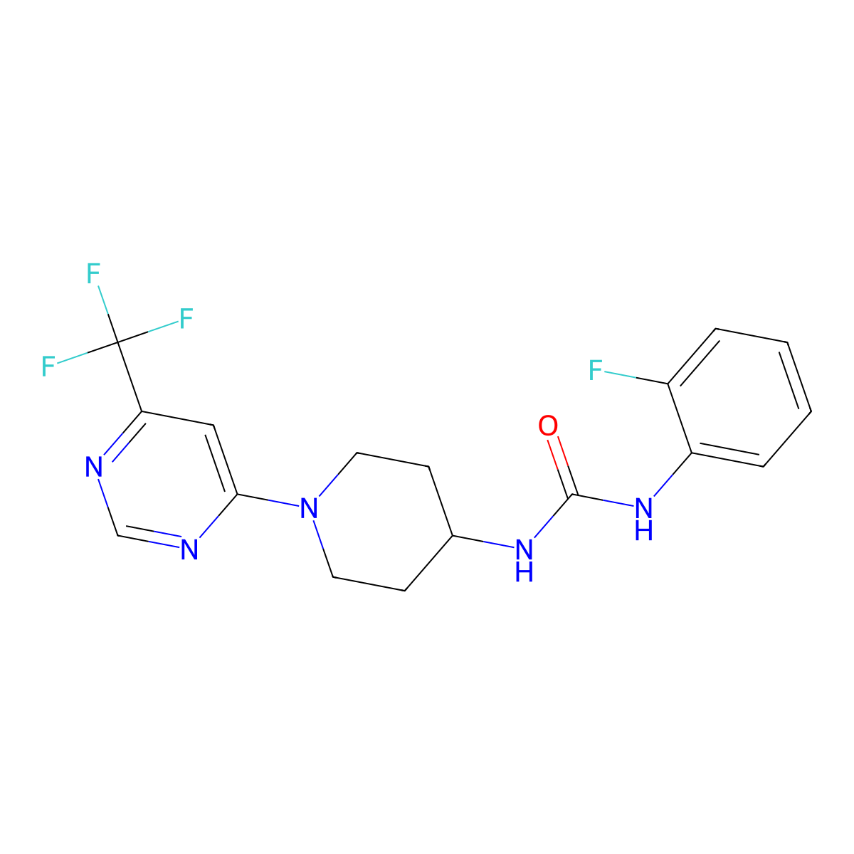 1-(2-Fluorophenyl)-3-(1-(6-(trifluoromethyl)pyrimidin-4-yl)piperidin-4-yl)urea molecular structure, CAS 2034405-07-5