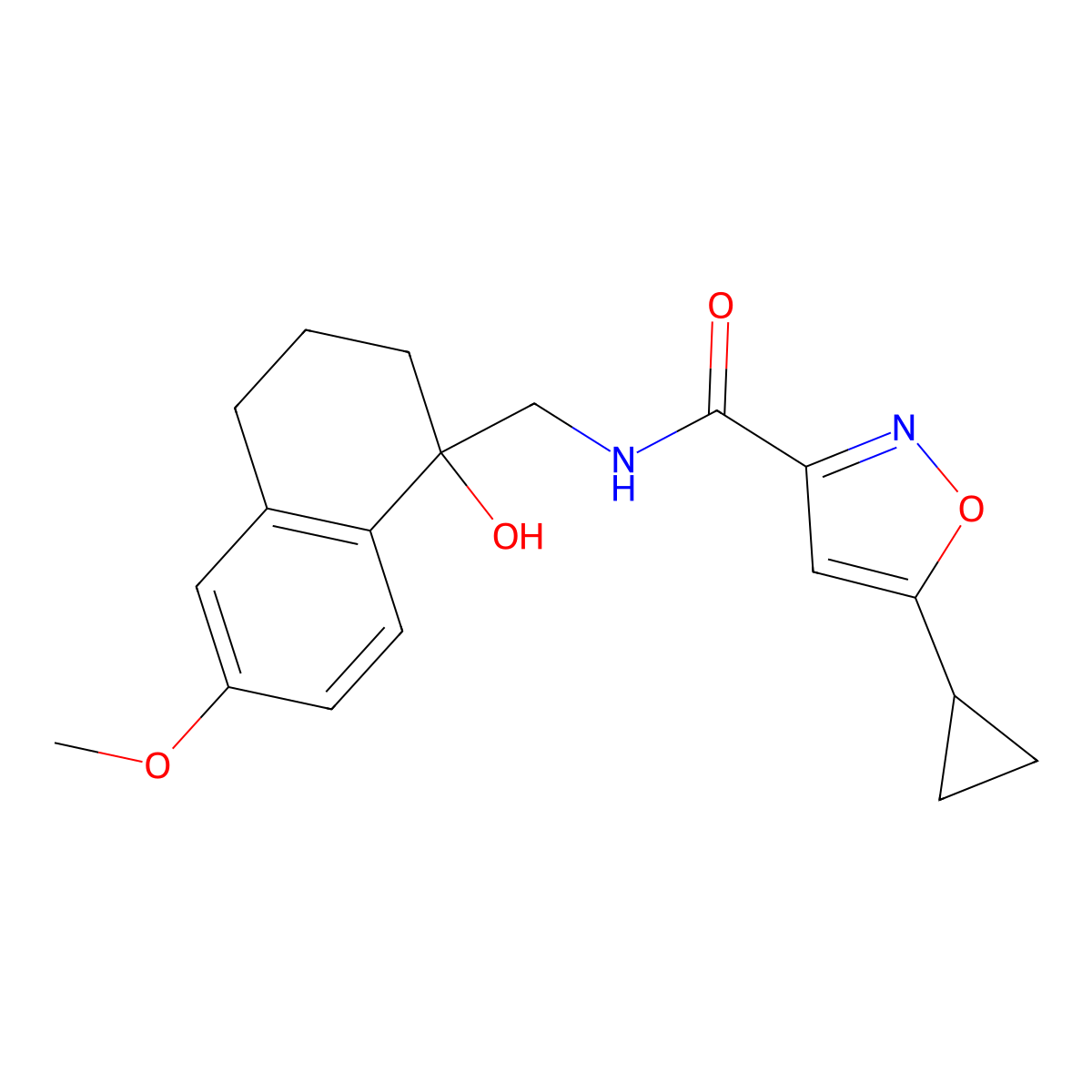5-cyclopropyl-N-((1-hydroxy-6-methoxy-1,2,3,4-tetrahydronaphthalen-1-yl)methyl)isoxazole-3-carboxamide molecular structure, CAS 2034405-08-6