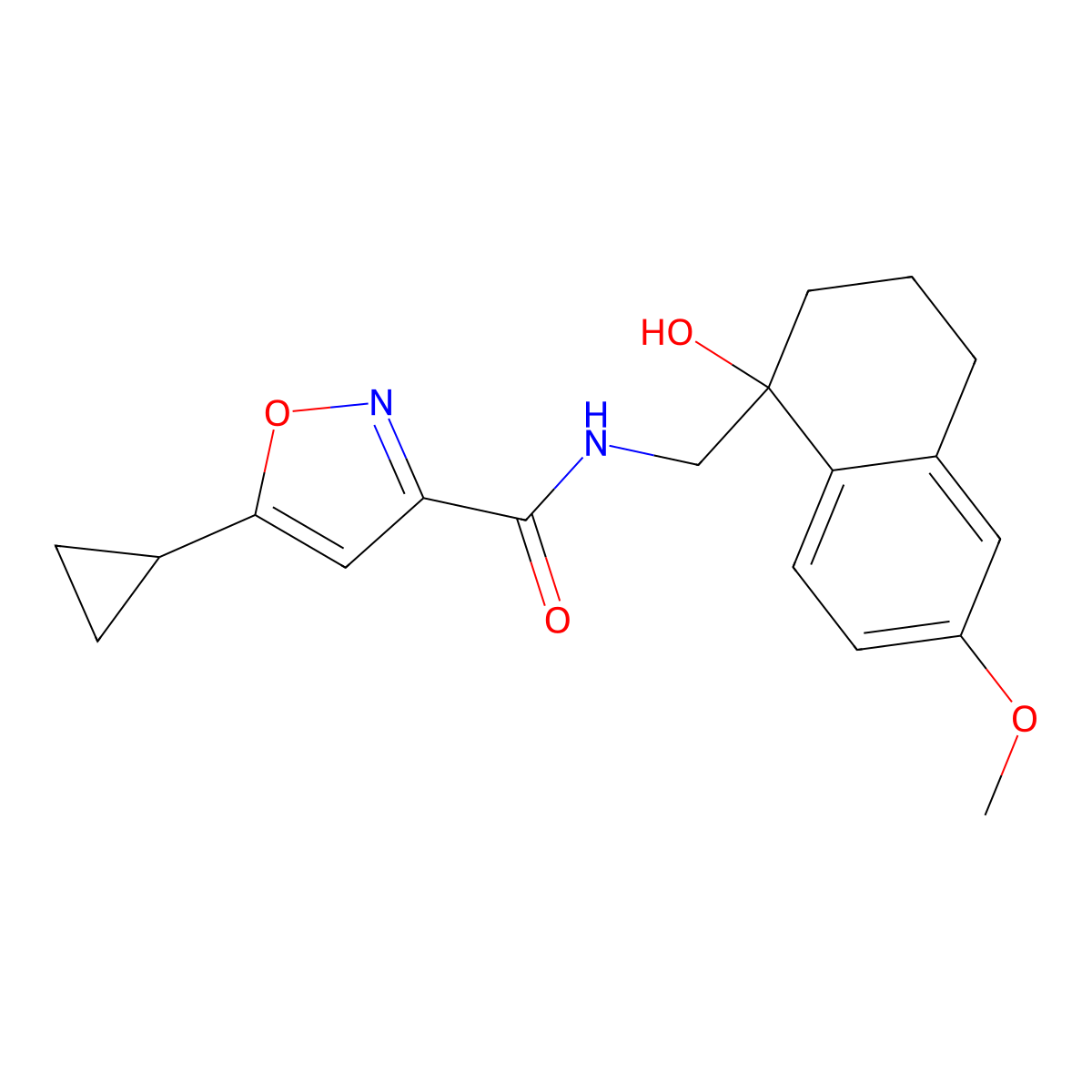 5-cyclopropyl-N-((1-hydroxy-6-methoxy-1,2,3,4-tetrahydronaphthalen-1-yl)methyl)isoxazole-3-carboxamide molecular structure, CAS 2034405-08-6