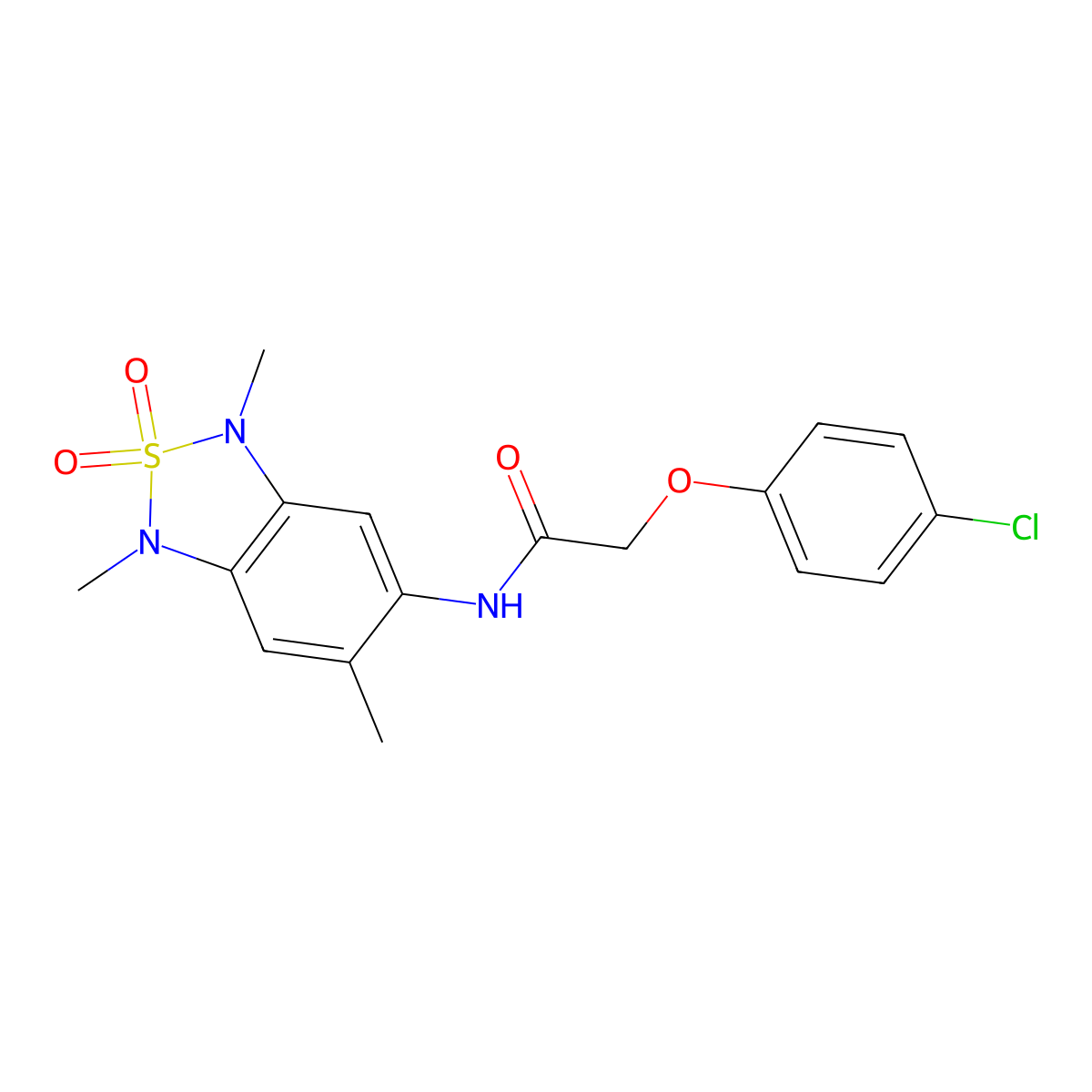 2-(4-chlorophenoxy)-N-(1,3,6-trimethyl-2,2-dioxido-1,3-dihydrobenzo[c][1,2,5]thiadiazol-5-yl)acetamide molecular structure, CAS 2034405-09-7