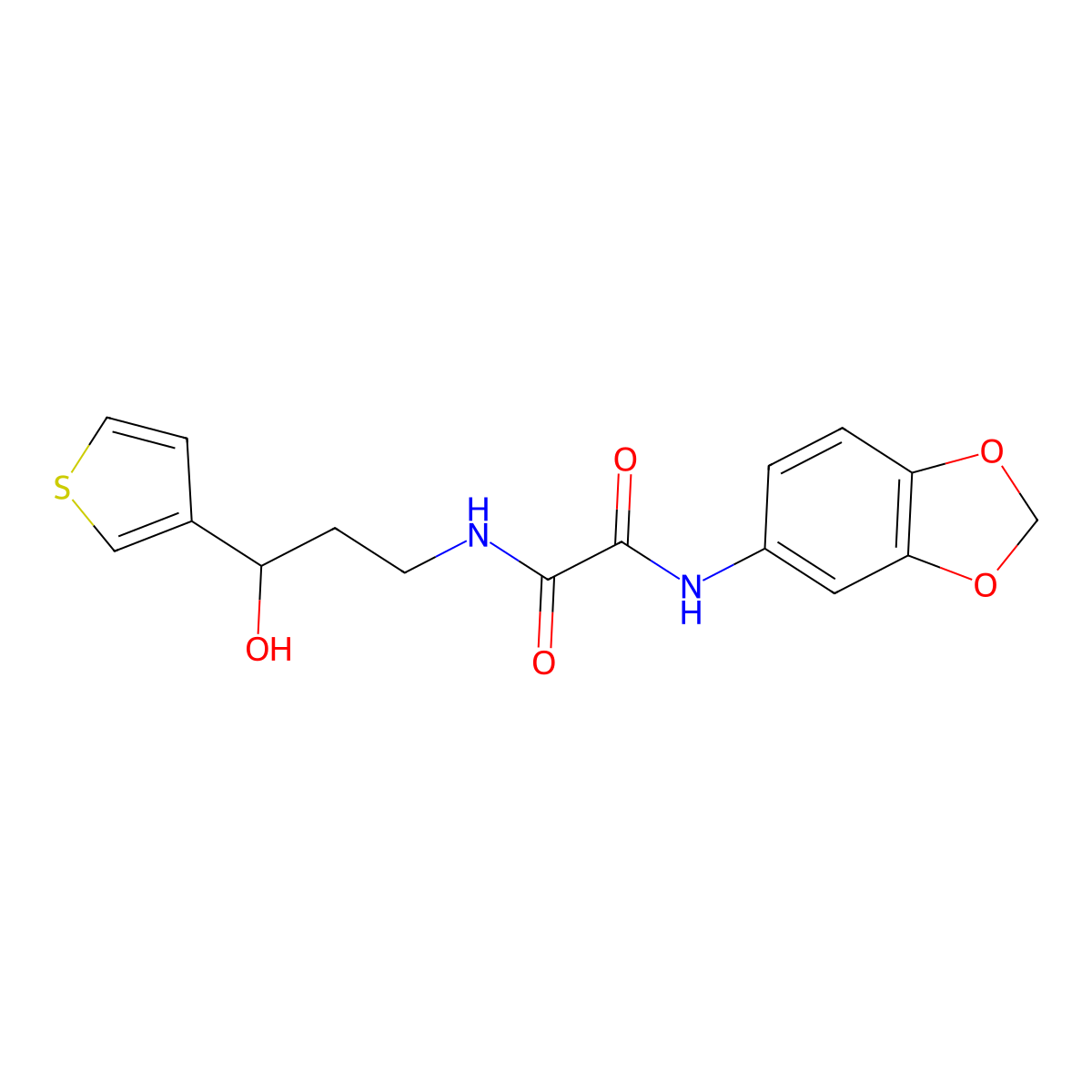 N1-(benzo[d][1,3]dioxol-5-yl)-N2-(3-hydroxy-3-(thiophen-3-yl)propyl)oxalamide molecular structure, CAS 2034405-10-0