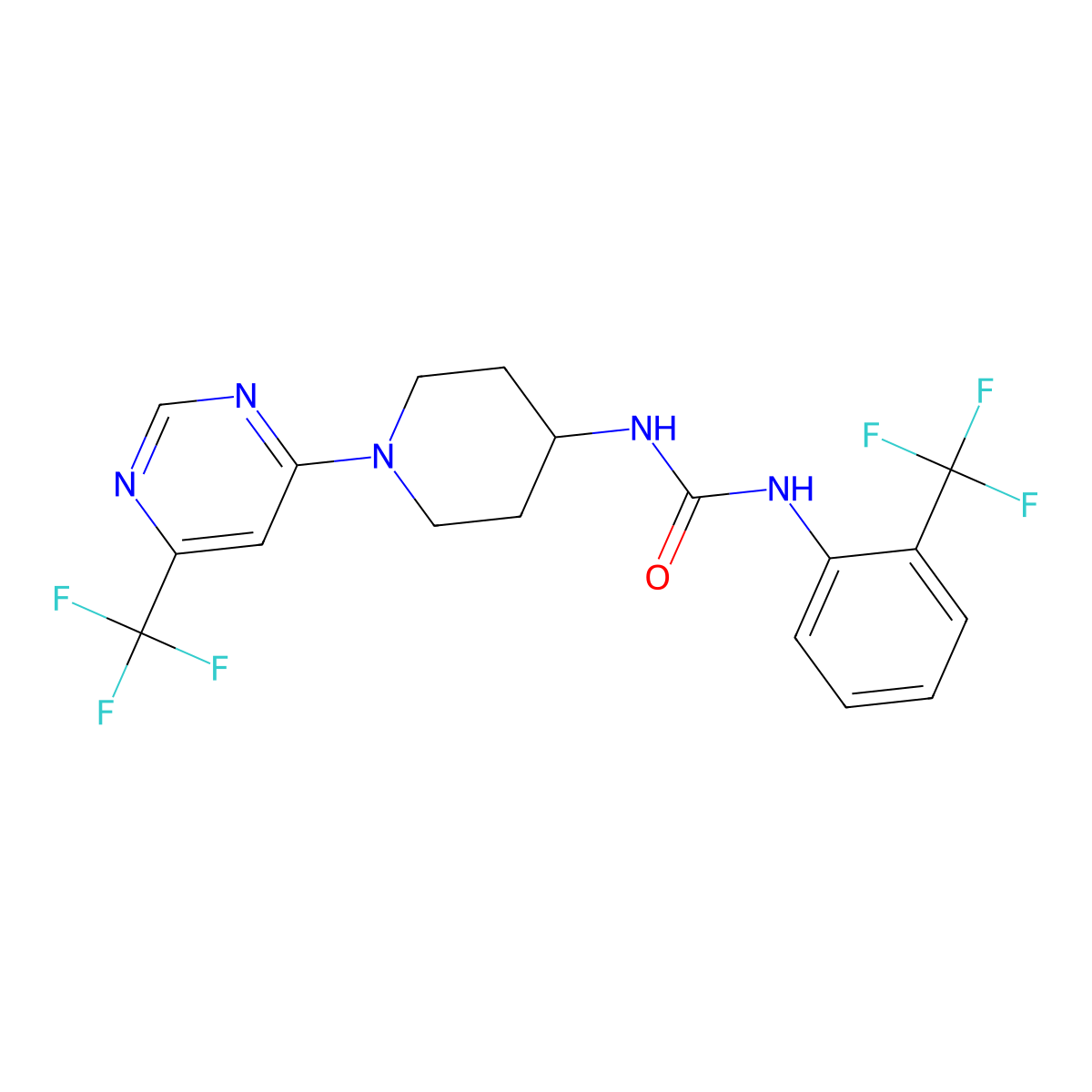 1-(2-(Trifluoromethyl)phenyl)-3-(1-(6-(trifluoromethyl)pyrimidin-4-yl)piperidin-4-yl)urea molecular structure, CAS 2034405-15-5
