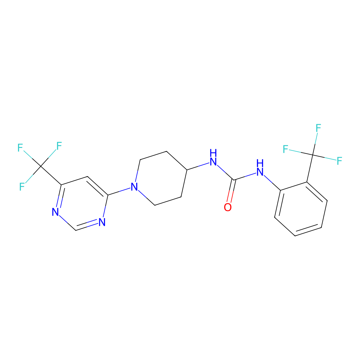 1-(2-(Trifluoromethyl)phenyl)-3-(1-(6-(trifluoromethyl)pyrimidin-4-yl)piperidin-4-yl)urea molecular structure, CAS 2034405-15-5