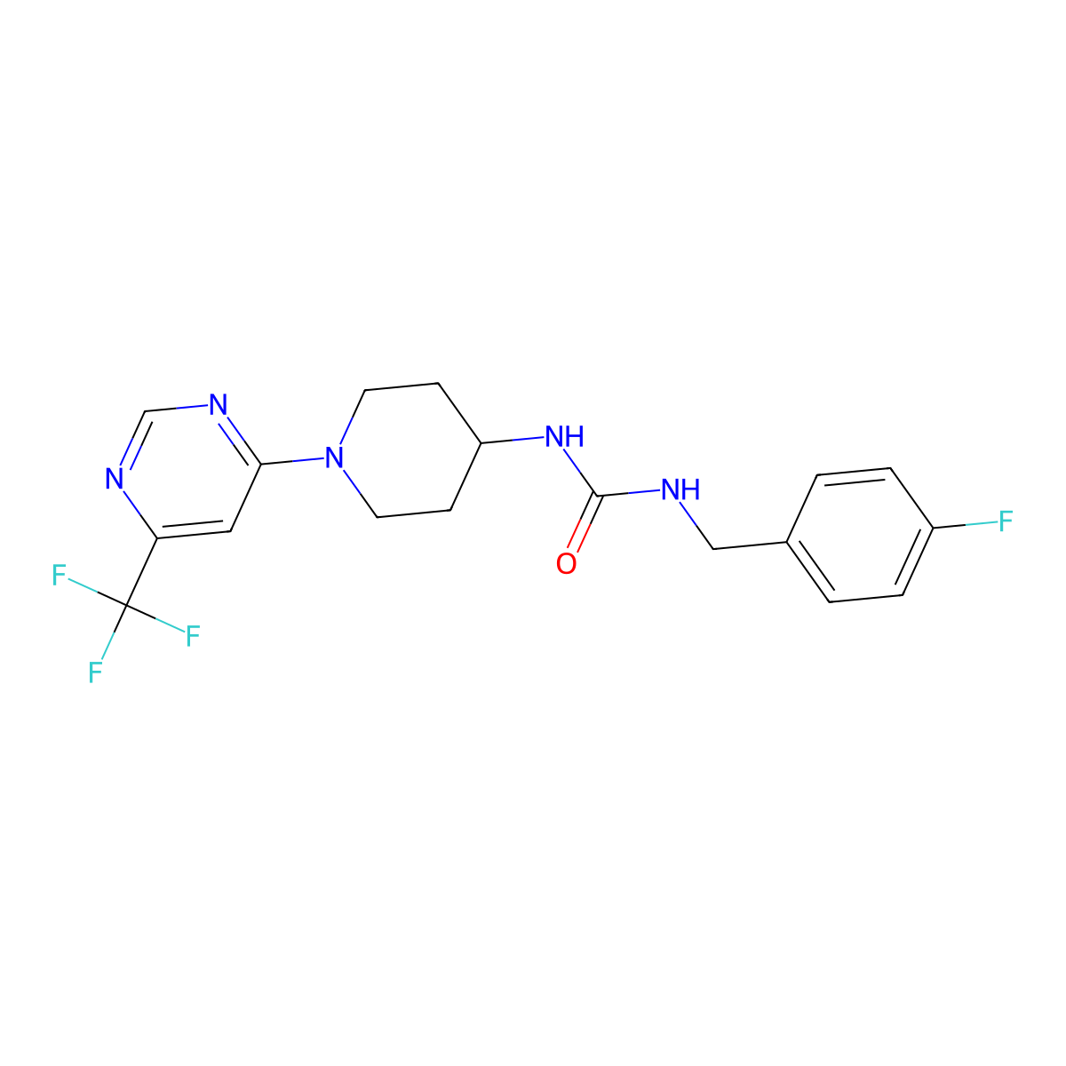 1-(4-Fluorobenzyl)-3-(1-(6-(trifluoromethyl)pyrimidin-4-yl)piperidin-4-yl)urea molecular structure, CAS 2034405-27-9