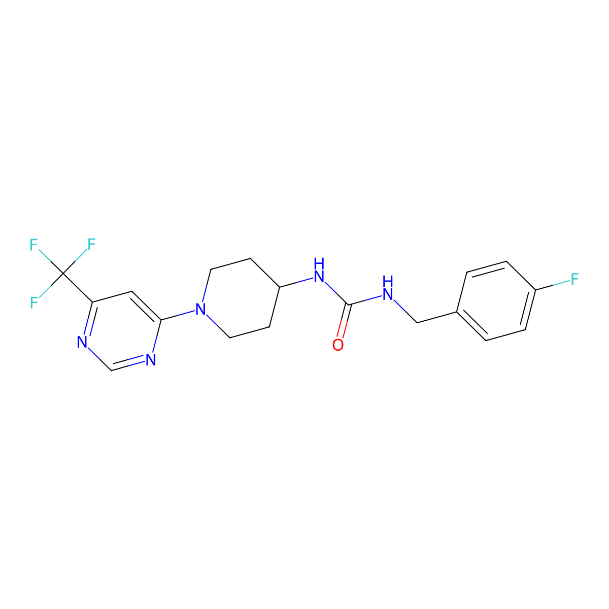 1-(4-Fluorobenzyl)-3-(1-(6-(trifluoromethyl)pyrimidin-4-yl)piperidin-4-yl)urea molecular structure, CAS 2034405-27-9