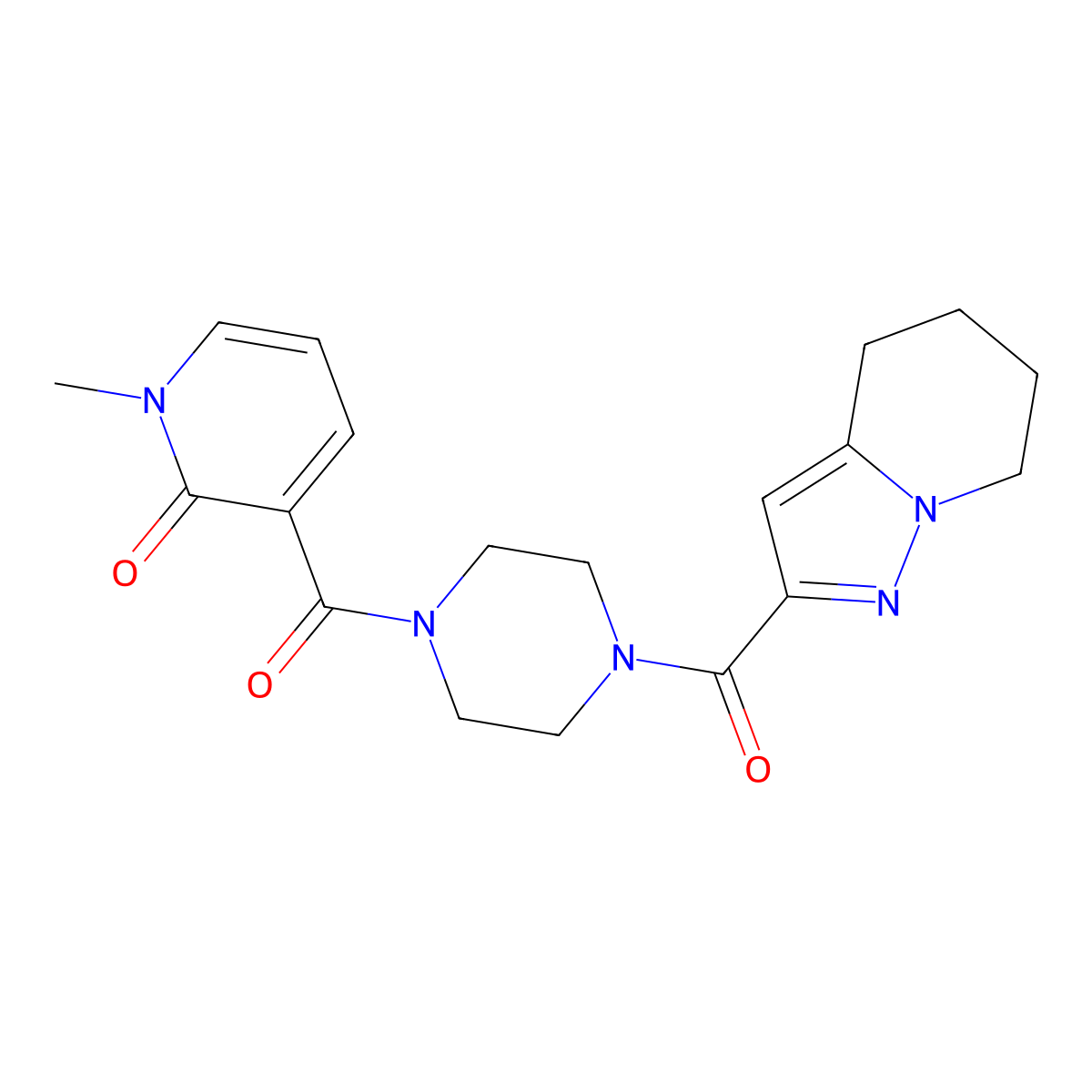 1-methyl-3-(4-(4,5,6,7-tetrahydropyrazolo[1,5-a]pyridine-2-carbonyl)piperazine-1-carbonyl)pyridin-2(1H)-one molecular structure, CAS 2034405-32-6