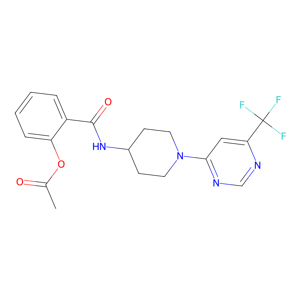 2-((1-(6-(Trifluoromethyl)pyrimidin-4-yl)piperidin-4-yl)carbamoyl)phenyl acetate molecular structure, CAS 2034405-36-0