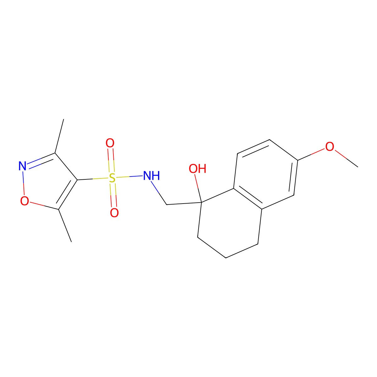 N-((1-hydroxy-6-methoxy-1,2,3,4-tetrahydronaphthalen-1-yl)methyl)-3,5-dimethylisoxazole-4-sulfonamide molecular structure, CAS 2034405-40-6