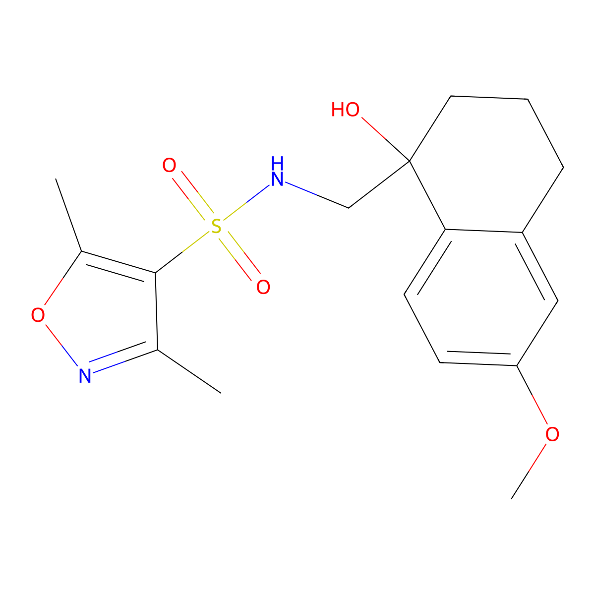 N-((1-hydroxy-6-methoxy-1,2,3,4-tetrahydronaphthalen-1-yl)methyl)-3,5-dimethylisoxazole-4-sulfonamide molecular structure, CAS 2034405-40-6