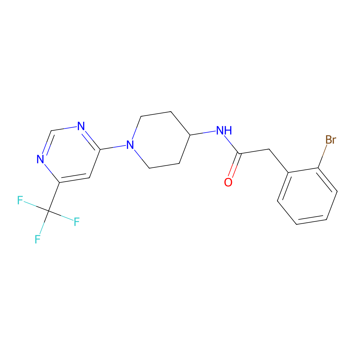 2-(2-bromophenyl)-N-(1-(6-(trifluoromethyl)pyrimidin-4-yl)piperidin-4-yl)acetamide molecular structure, CAS 2034405-43-9