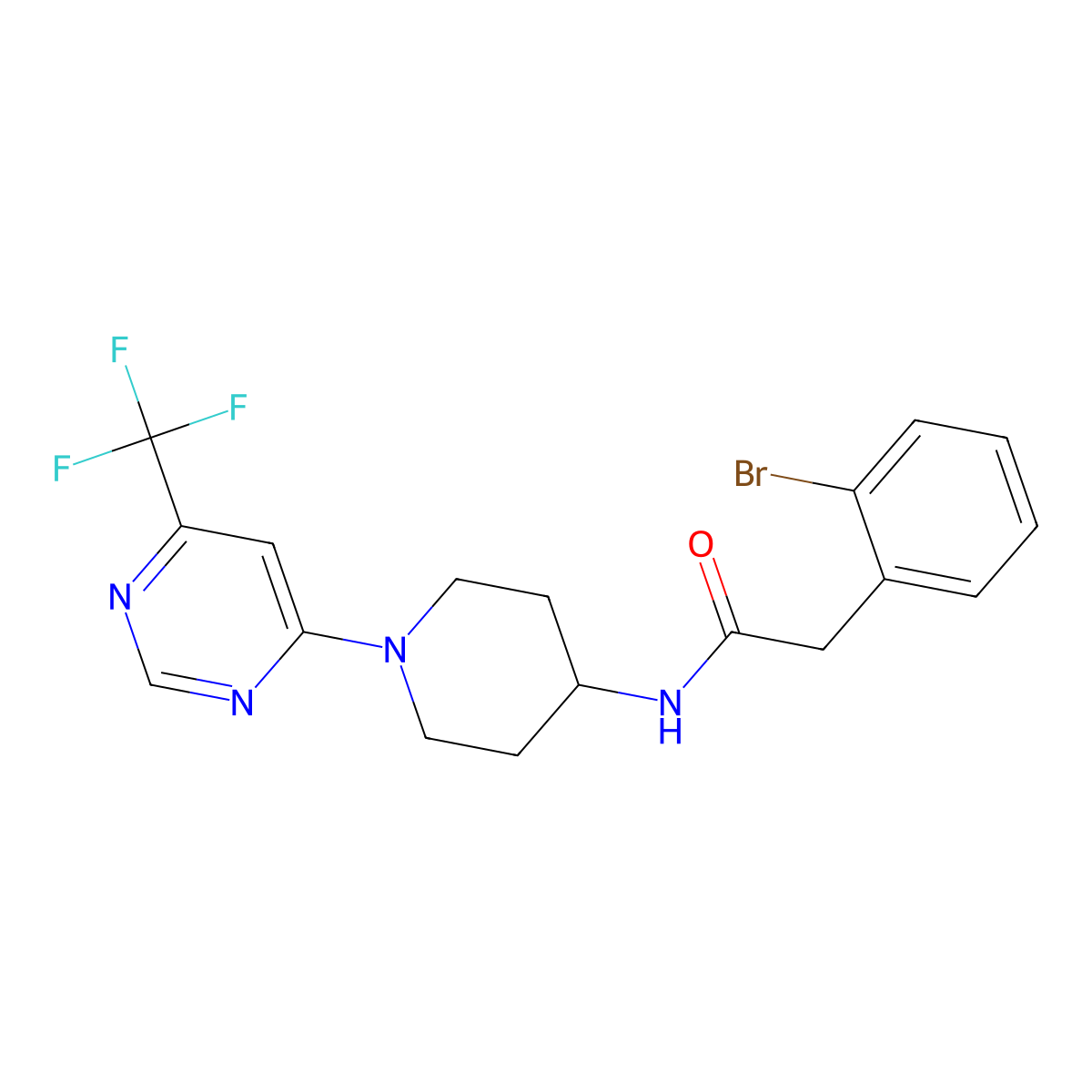 2-(2-bromophenyl)-N-(1-(6-(trifluoromethyl)pyrimidin-4-yl)piperidin-4-yl)acetamide molecular structure, CAS 2034405-43-9