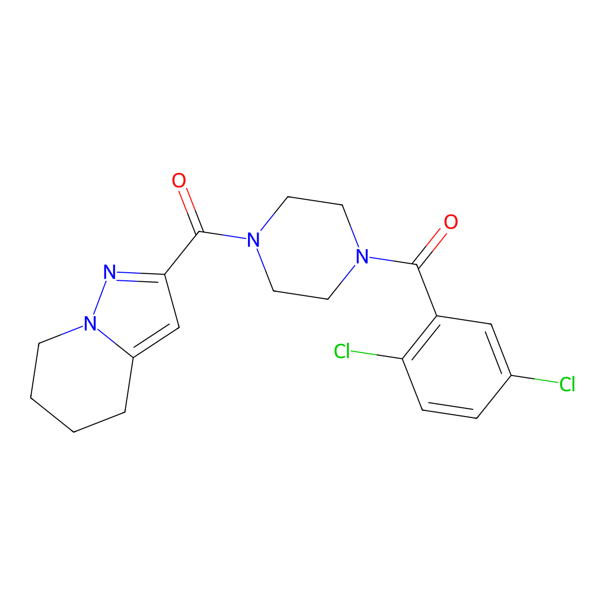 (4-(2,5-Dichlorobenzoyl)piperazin-1-yl)(4,5,6,7-tetrahydropyrazolo[1,5-a]pyridin-2-yl)methanone molecular structure, CAS 2034405-45-1