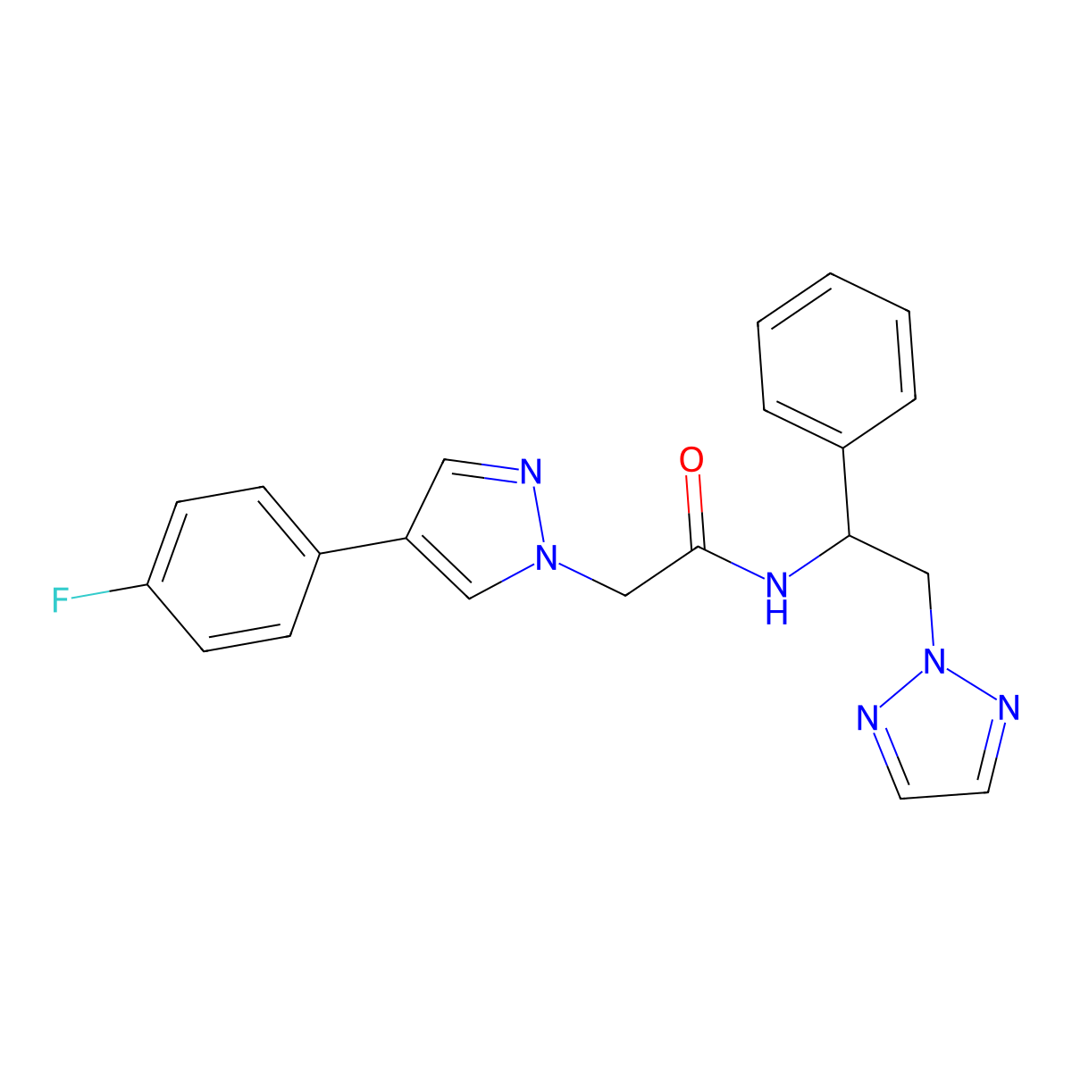 2-[4-(4-fluorophenyl)-1H-pyrazol-1-yl]-N-[1-phenyl-2-(2H-1,2,3-triazol-2-yl)ethyl]acetamide molecular structure, CAS 2034405-48-4