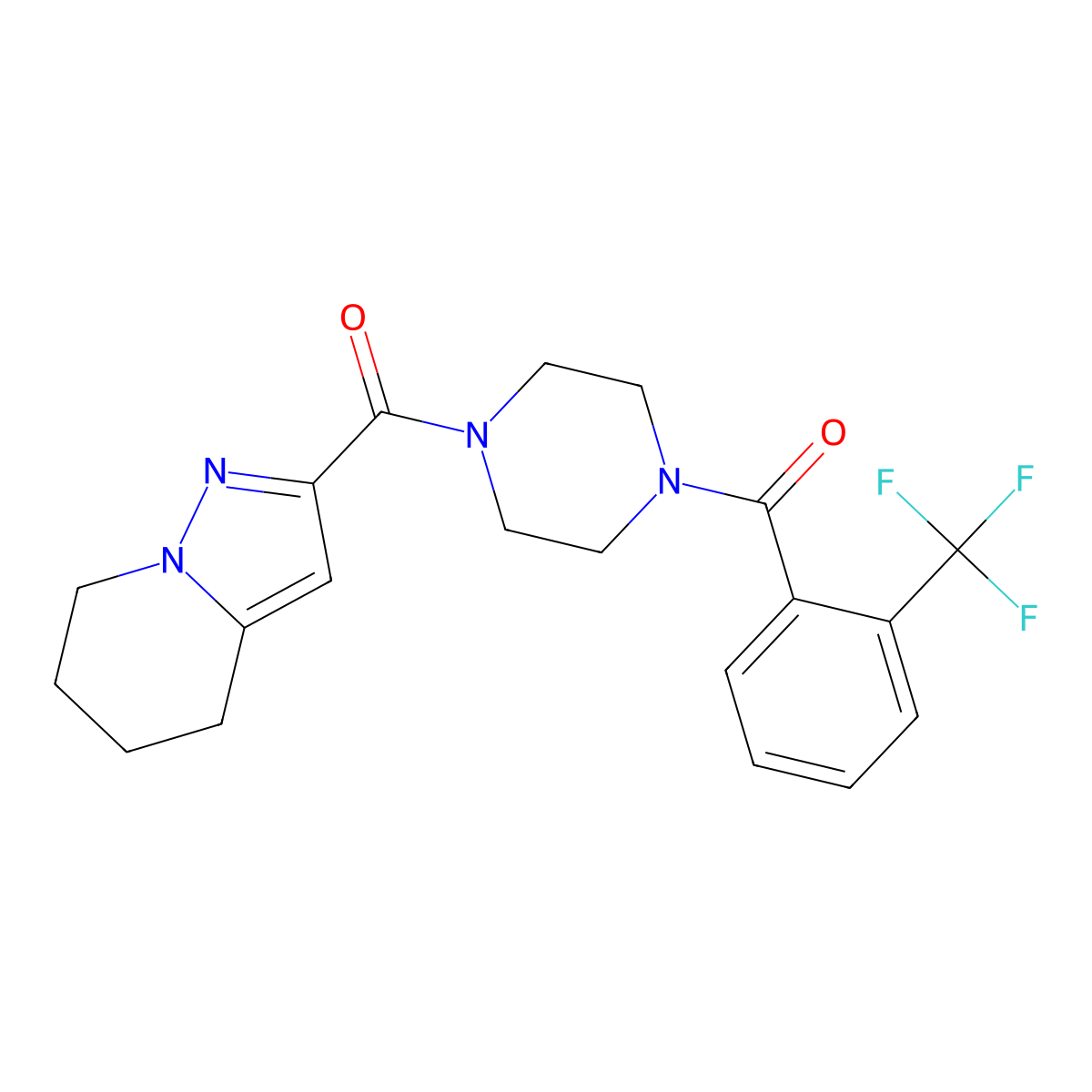 (4,5,6,7-Tetrahydropyrazolo[1,5-a]pyridin-2-yl)(4-(2-(trifluoromethyl)benzoyl)piperazin-1-yl)methanone molecular structure, CAS 2034405-50-8