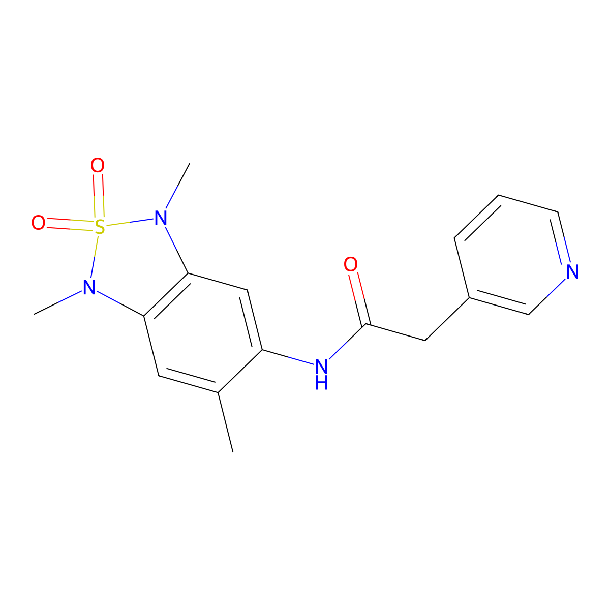 2-(pyridin-3-yl)-N-(1,3,6-trimethyl-2,2-dioxido-1,3-dihydrobenzo[c][1,2,5]thiadiazol-5-yl)acetamide molecular structure, CAS 2034405-51-9