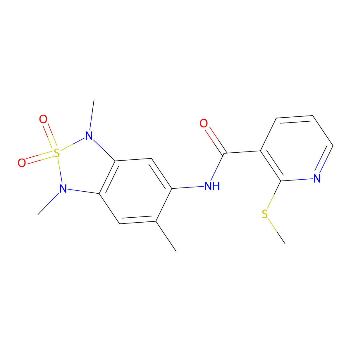 2-(methylthio)-N-(1,3,6-trimethyl-2,2-dioxido-1,3-dihydrobenzo[c][1,2,5]thiadiazol-5-yl)nicotinamide molecular structure, CAS 2034405-57-5