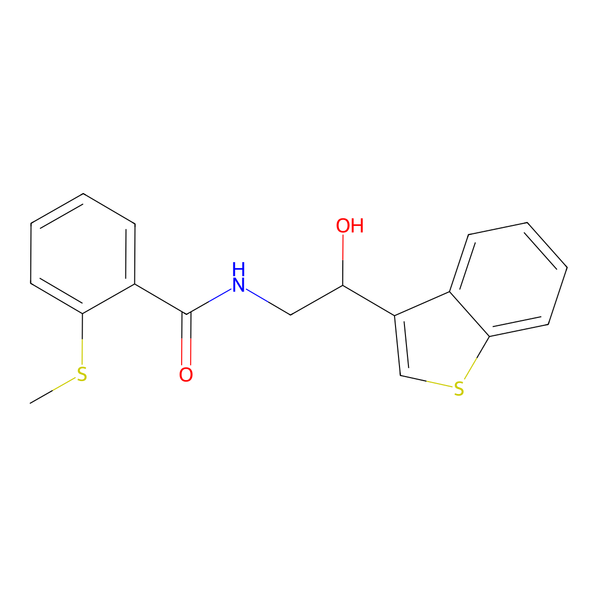 N-(2-(benzo[b]thiophen-3-yl)-2-hydroxyethyl)-2-(methylthio)benzamide molecular structure, CAS 2034405-60-0