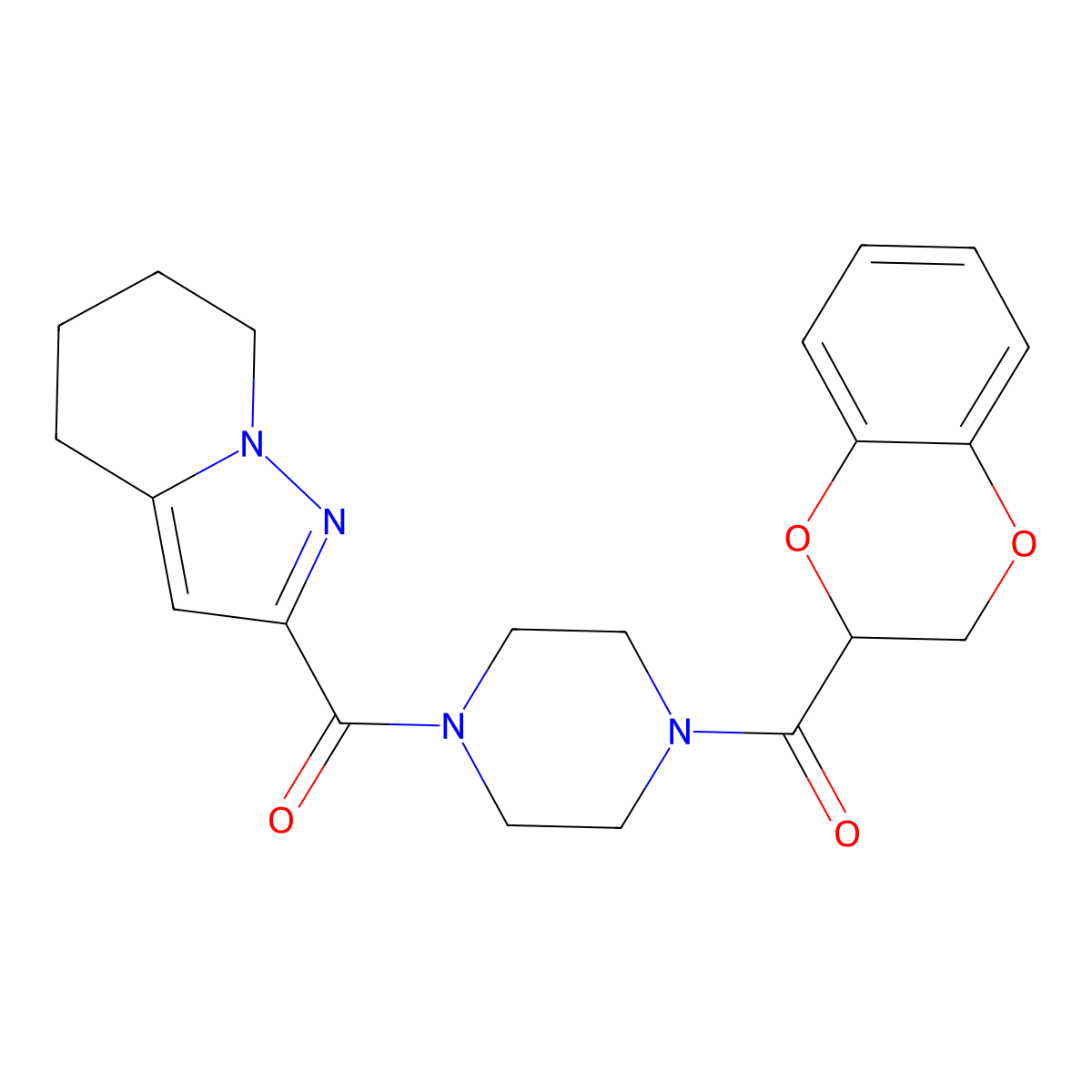 (2,3-Dihydrobenzo[b][1,4]dioxin-2-yl)(4-(4,5,6,7-tetrahydropyrazolo[1,5-a]pyridine-2-carbonyl)piperazin-1-yl)methanone molecular structure, CAS 2034405-61-1